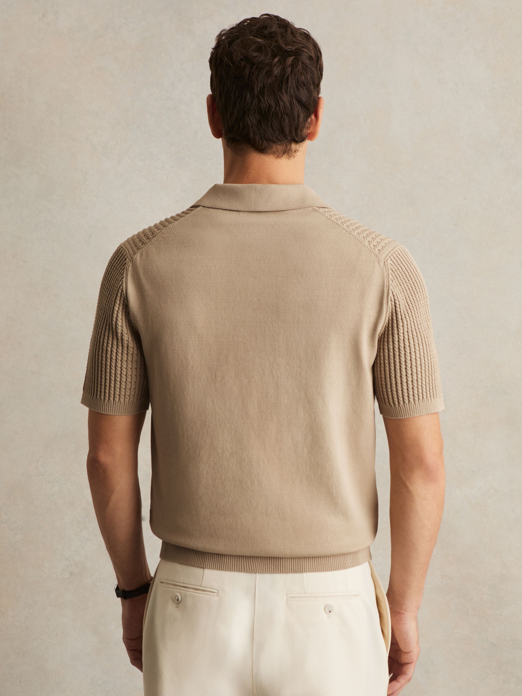 Micro-Cable Open-Collar Cotton-Blend Shirt in Light Camel Brown