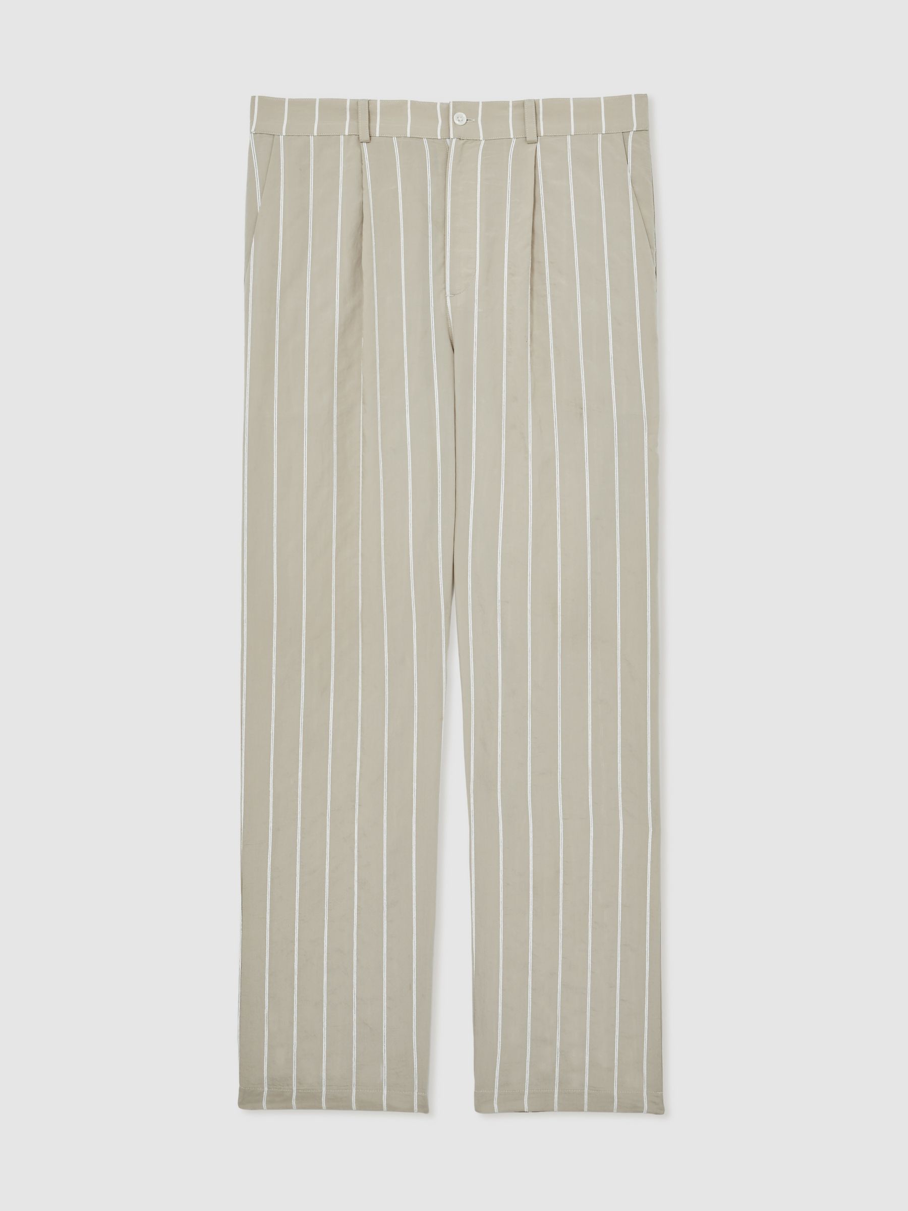 Reiss | Ché Pinstripe Wide-Leg Trousers in Stone