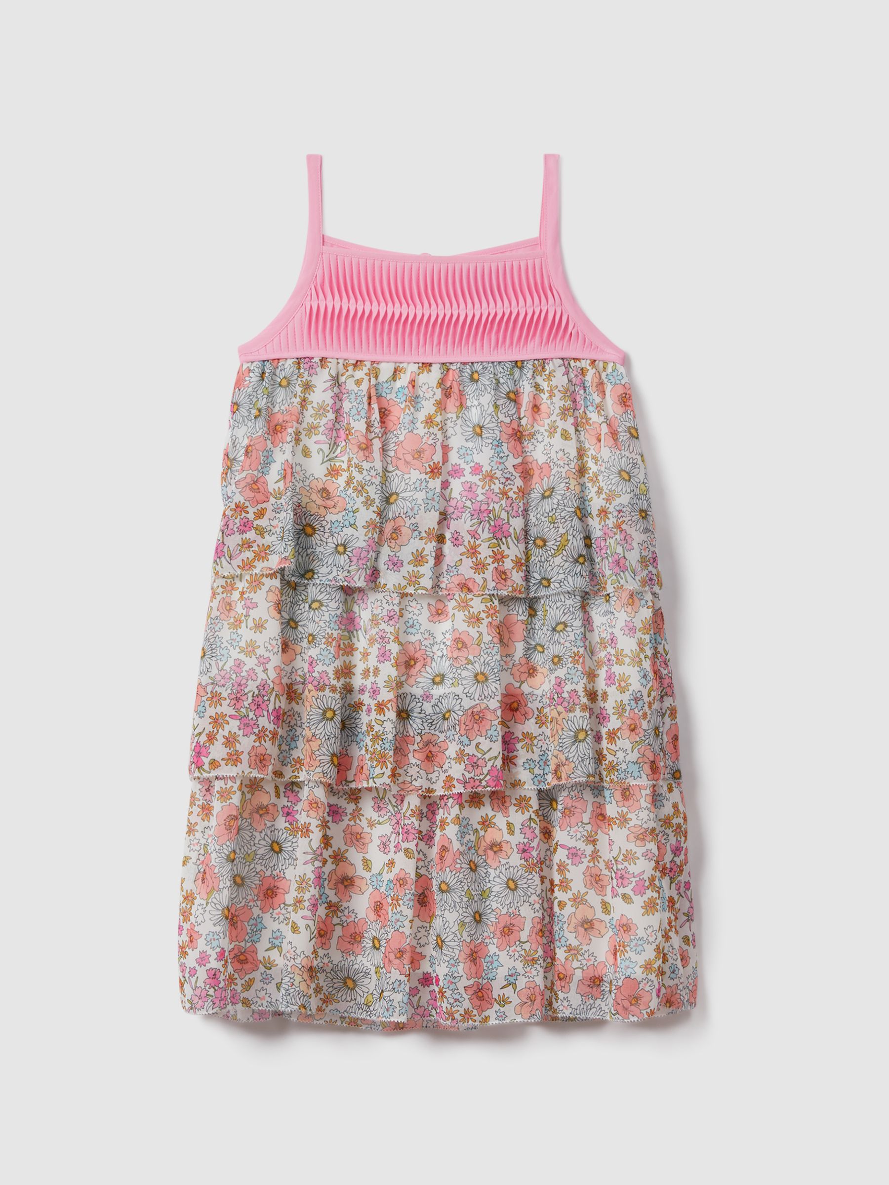 Senior Floral Print Tiered Dress in Pink Print