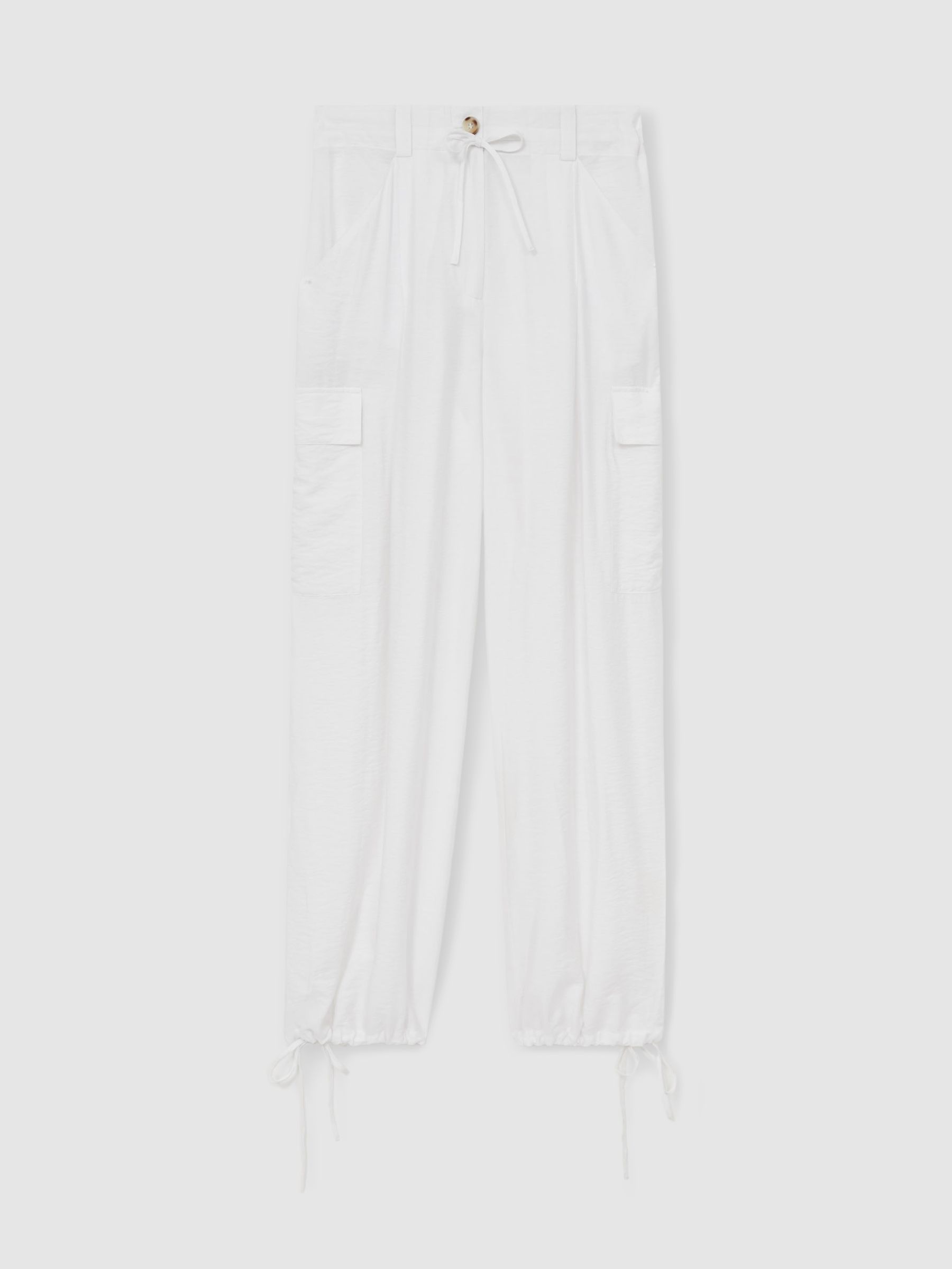 Drawstring Tie-Cuff Cargo Trousers in White