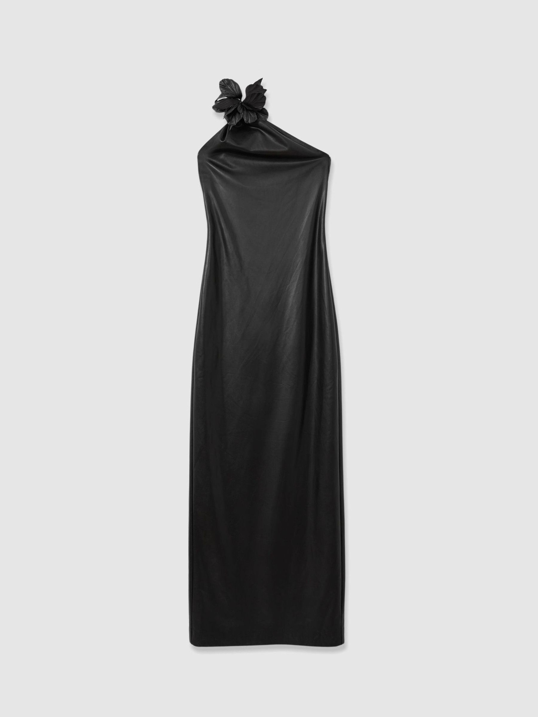 Halston Faux Leather One-Shoulder Maxi Dress in Black