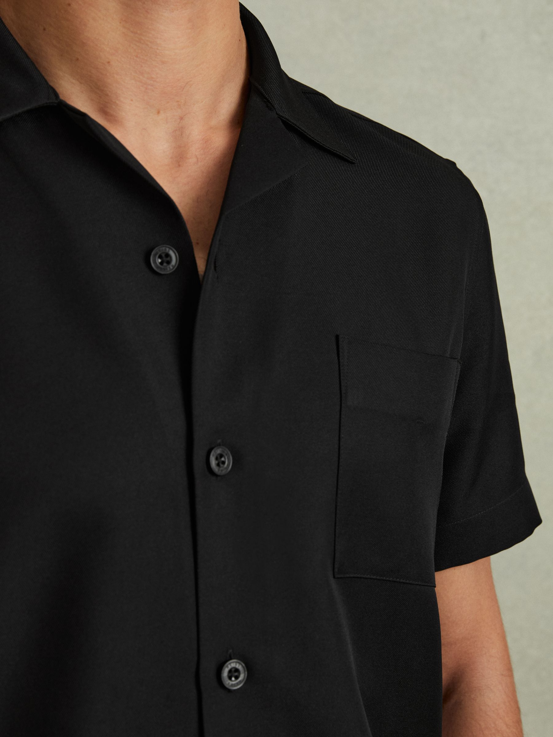 Cuban Collar Button-Through Shirt in Black