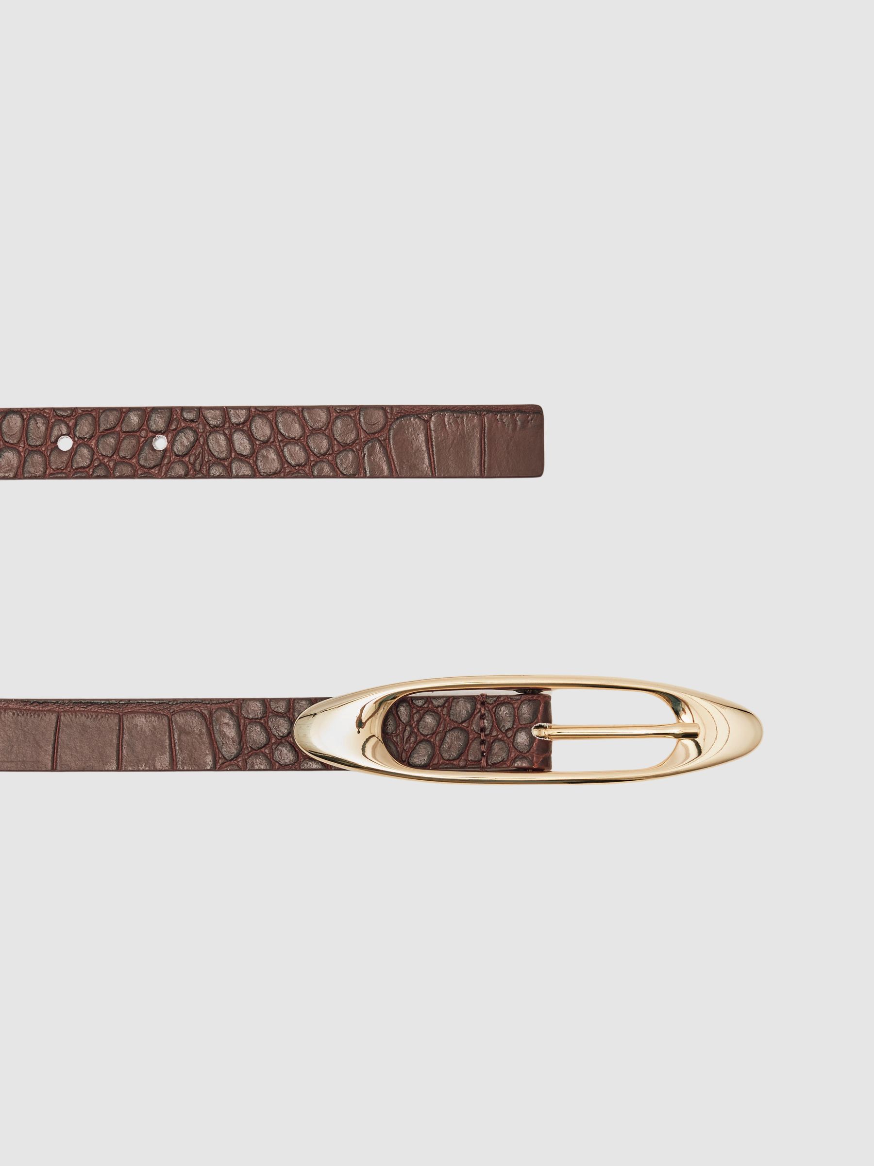 Croc-Effect Leather Oval-Buckle Belt in Burgundy