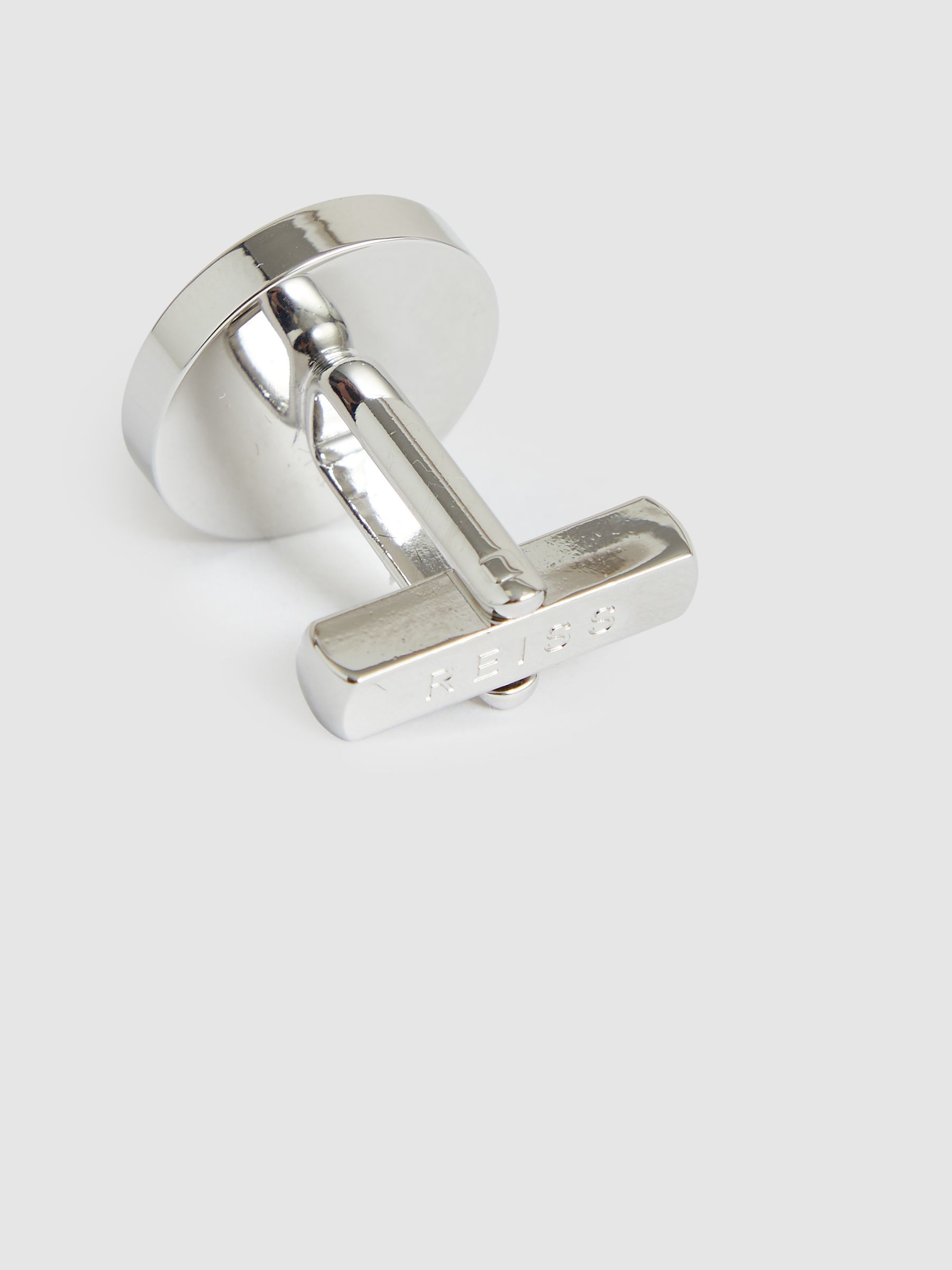 Inlaid Round Cufflinks in Silver Tone/Onyx