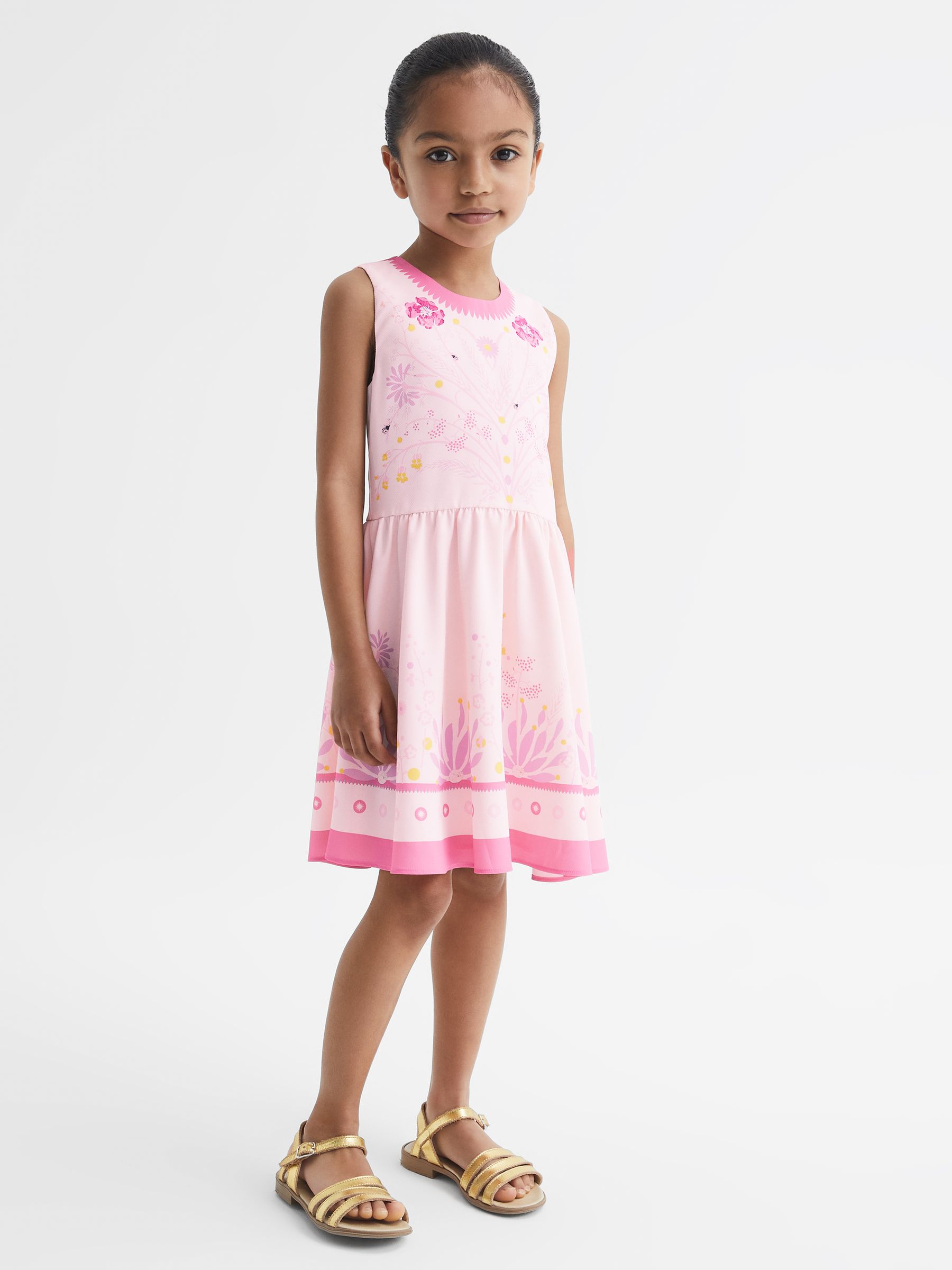 9-12 yrs Sleeveless Floral Print Dress in Pink