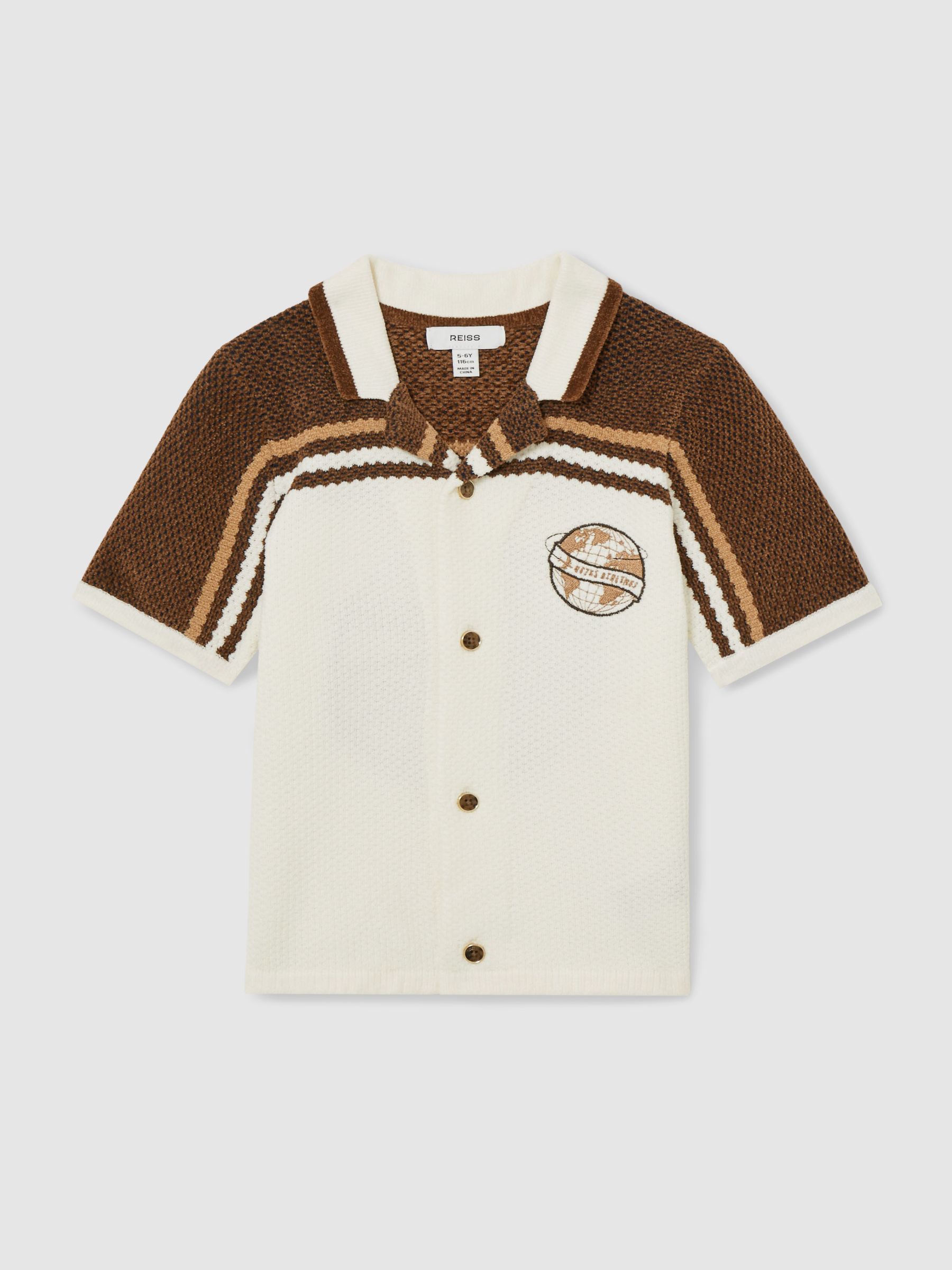 3-9 yrs Chenille Airlines Embroidery Shirt in Taupe Brown/White