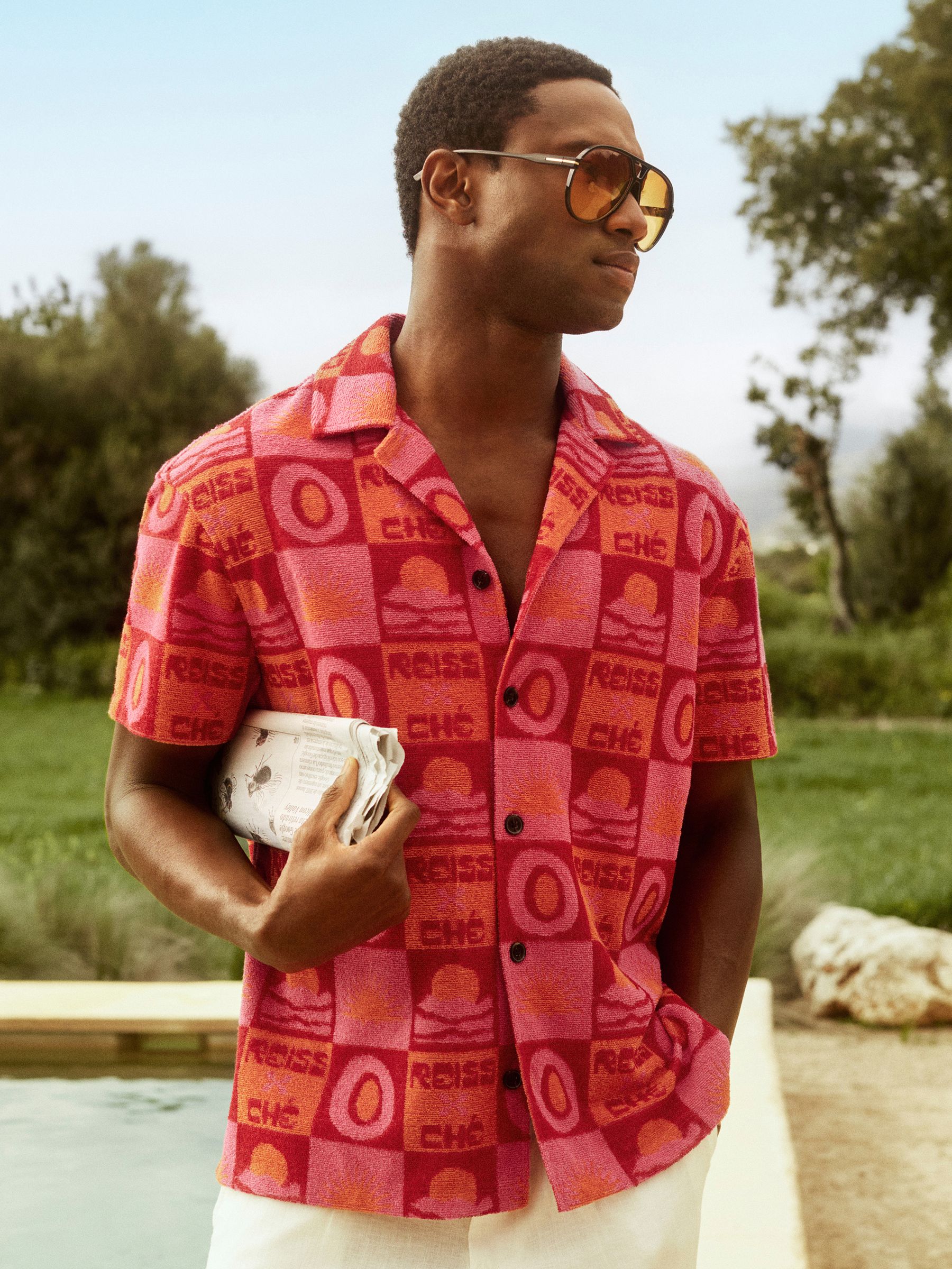 Reiss | Ché Sunset Towelling Shirt in Pink