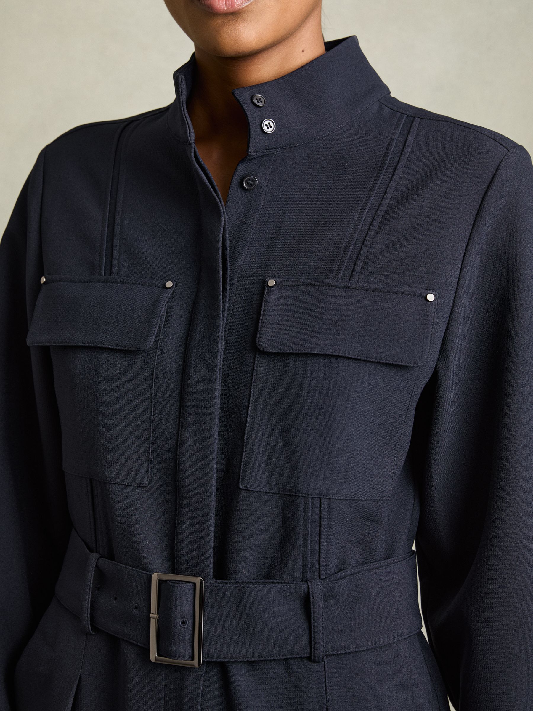 Tailored Wide Leg Utility Jumpsuit in Navy