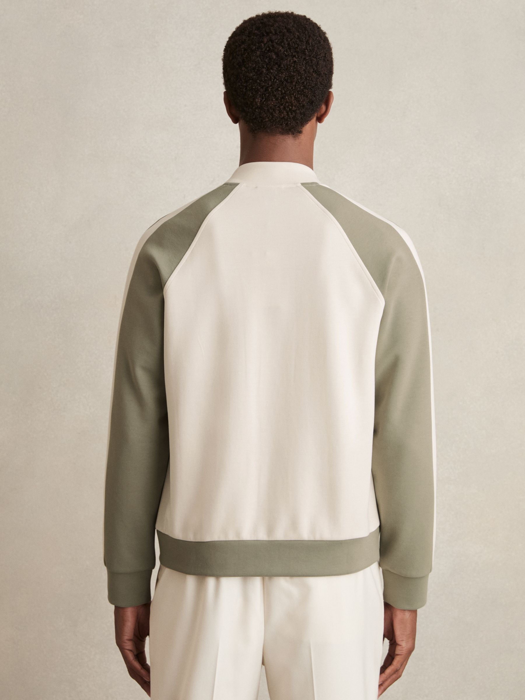 Interlock Colour-Block Bomber Jacket in Off White/Sage