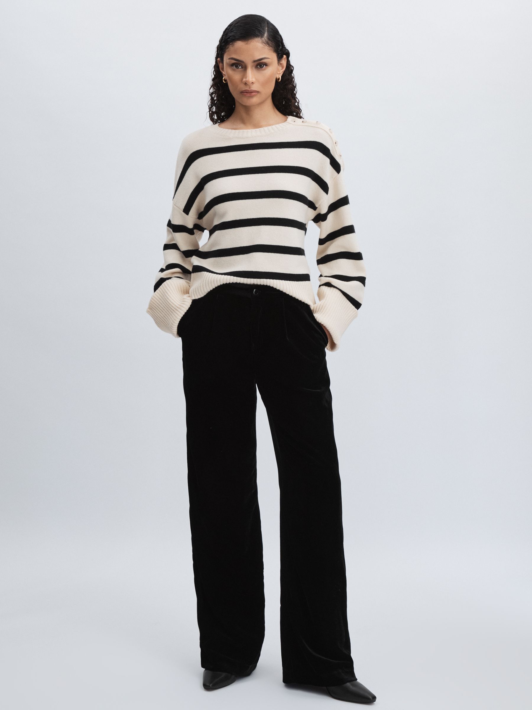 Paige Velvet Wide-Leg Trousers in Black