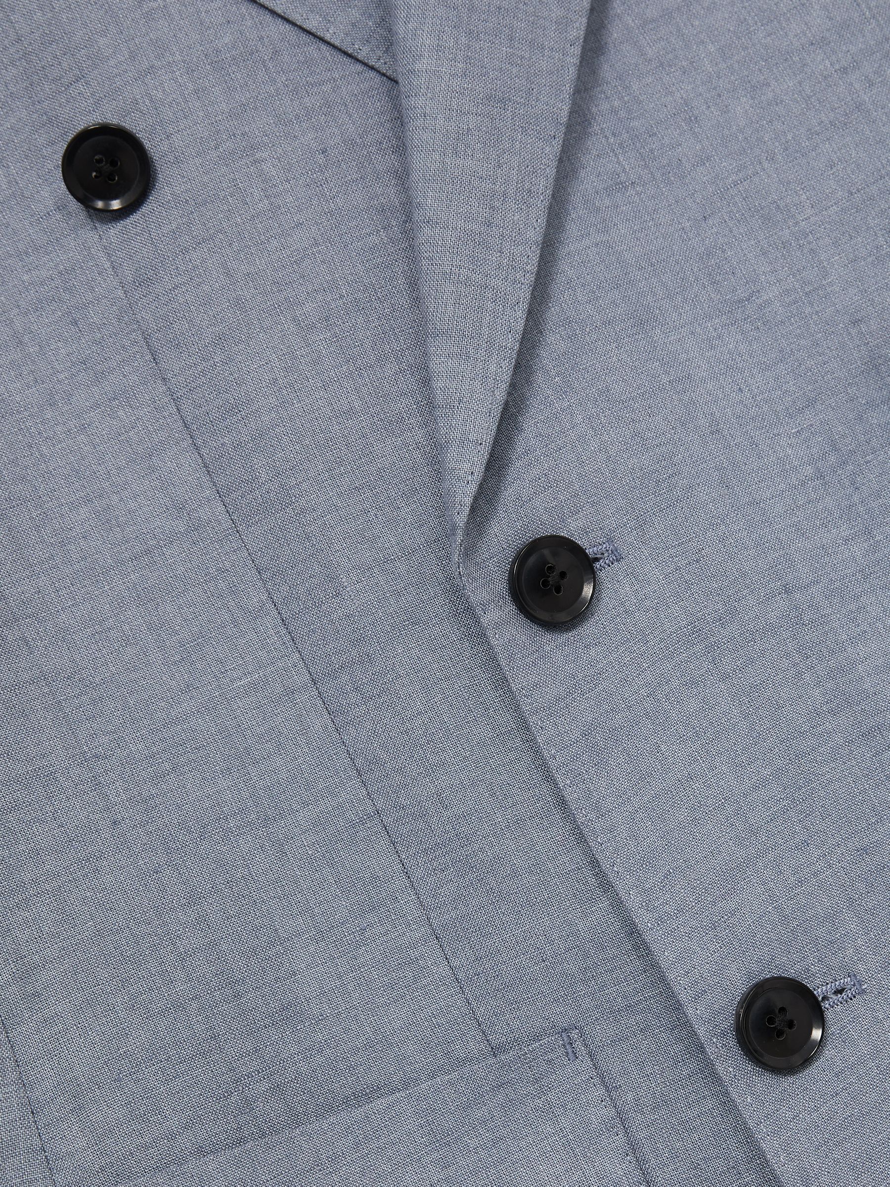 Slim-Fit Linen Double-Breasted Suit Blazer in Airforce Blue