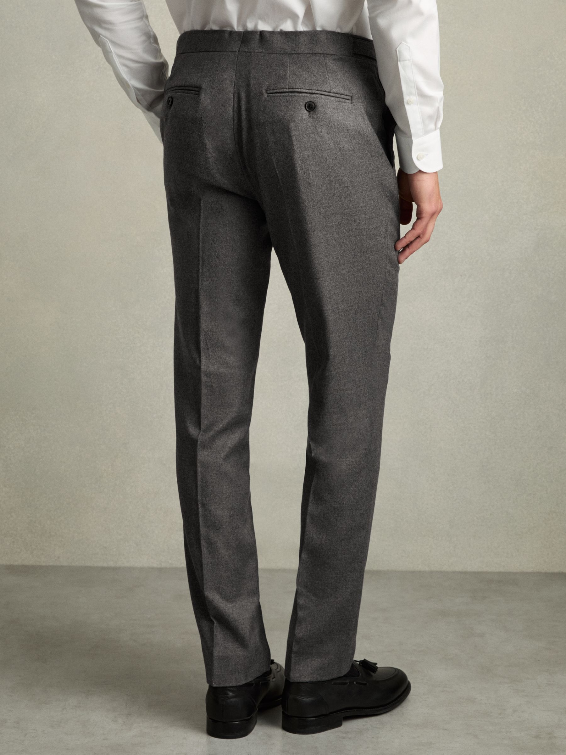 Slim-Fit Wool Blend Suit Trousers in Grey Melange