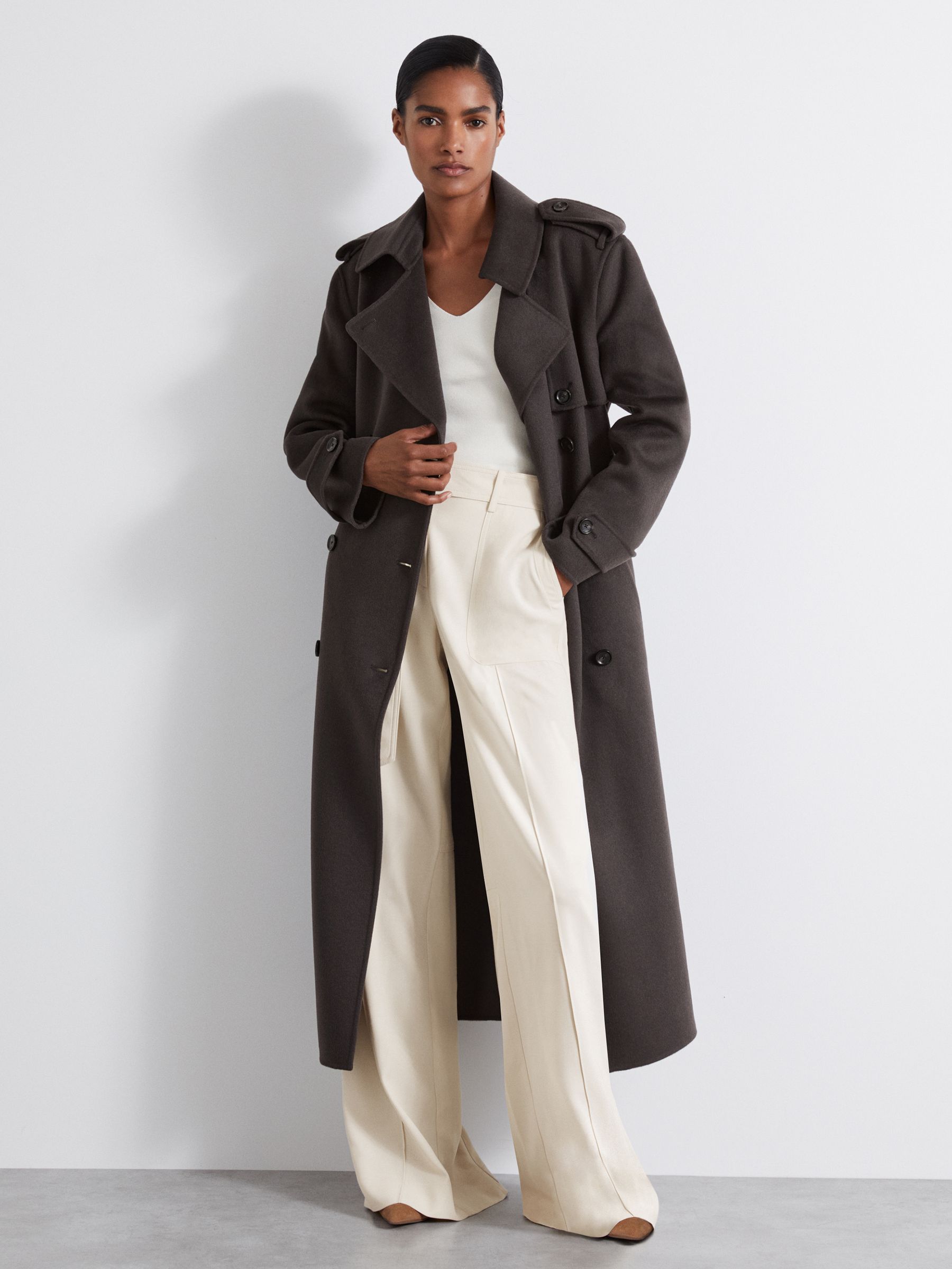 Atelier Wool and Cashmere Trench Coat in Charcoal