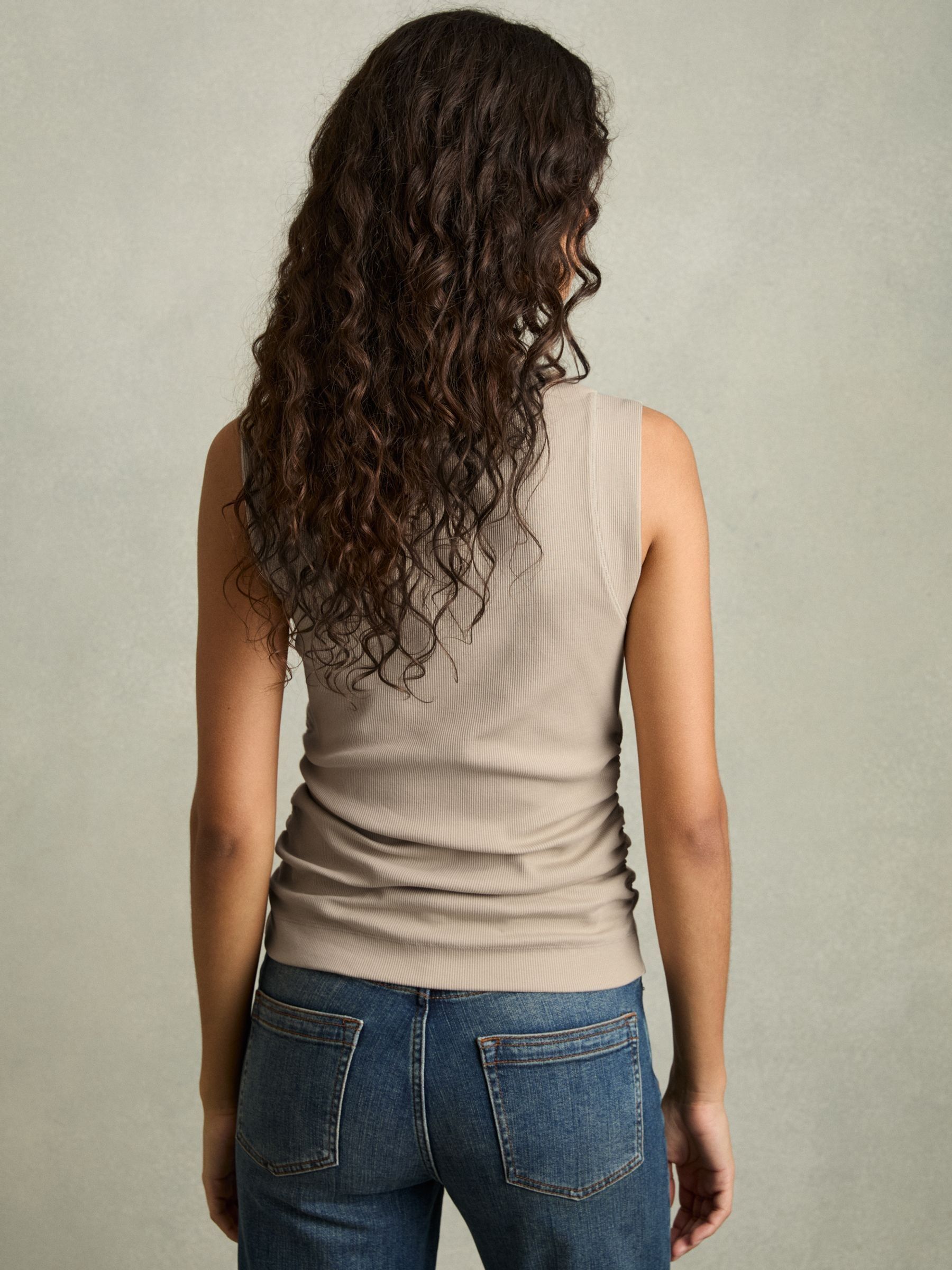Ribbed Ruched Waist Vest in Light Camel