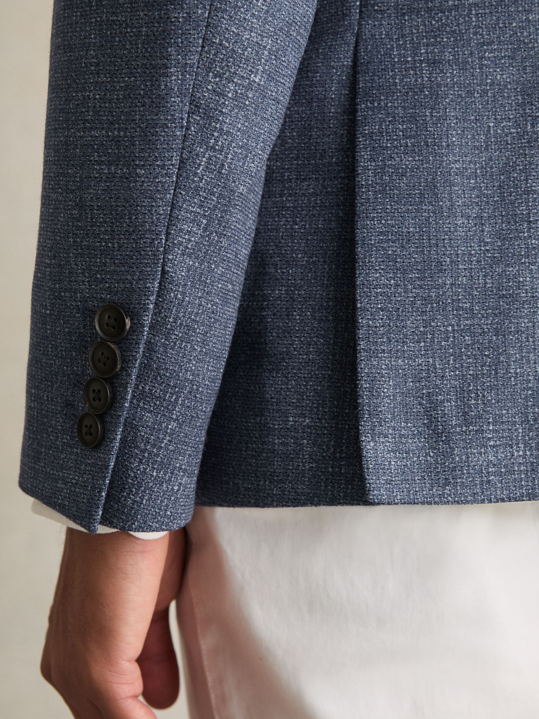 Slim-Fit Single-Breasted Wool-Blend Textured Blazer in Blue