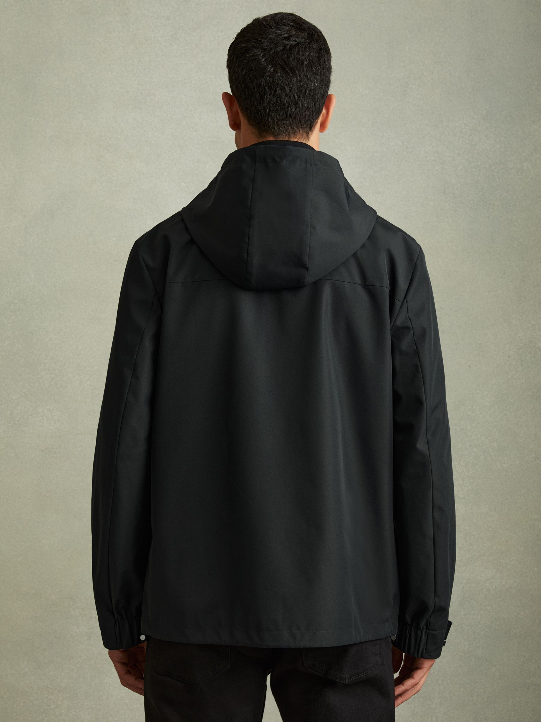 Earlsfield Navy Drawstring Hem Technical Hooded Jacket