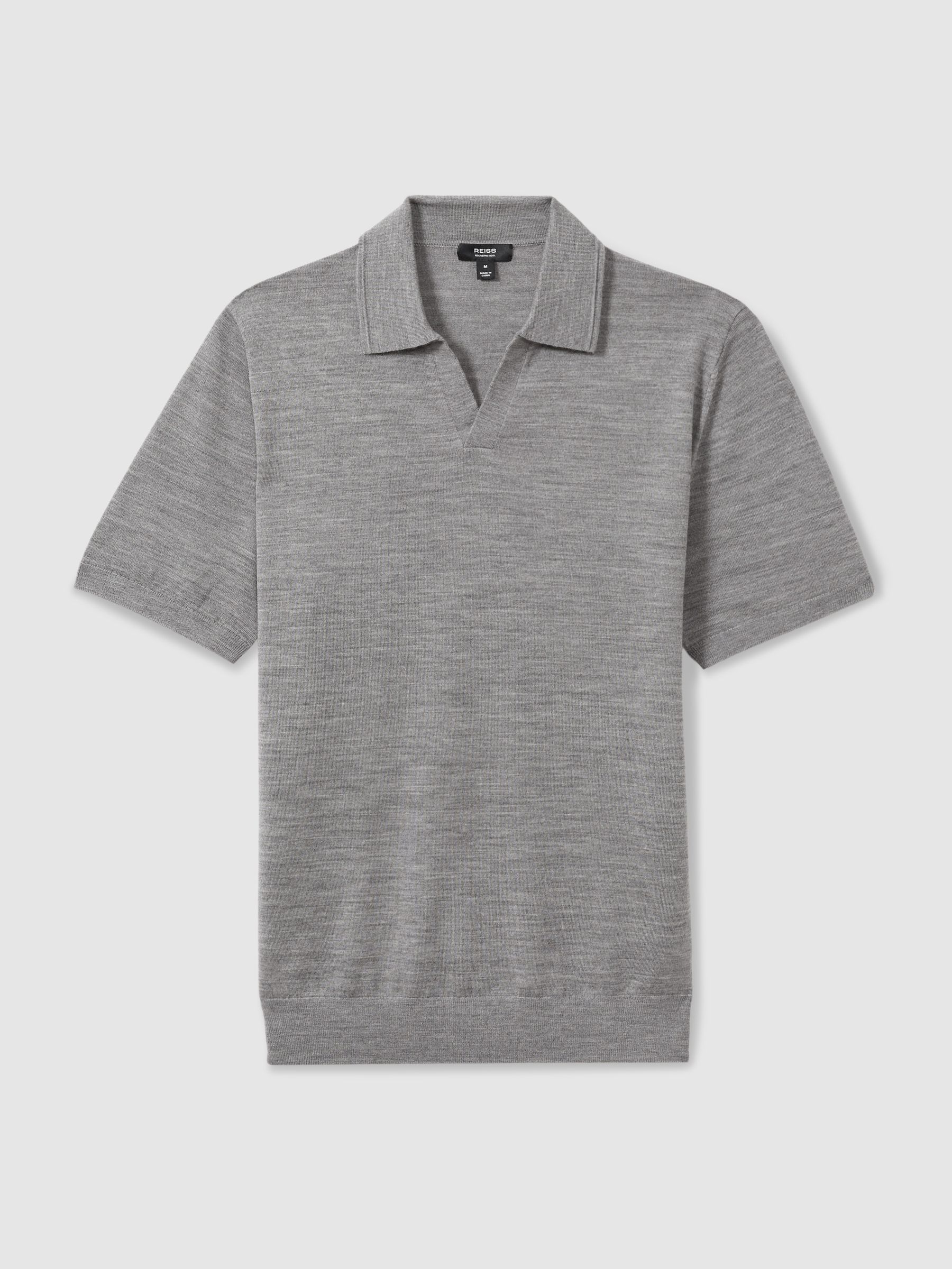 Merino Wool Open Collar Polo Shirt in Warm Grey Melange