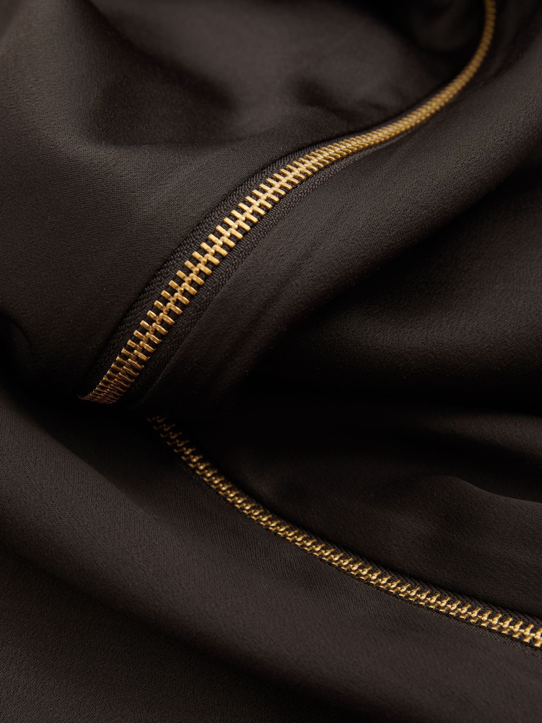 Atelier Zipped Satin Maxi Dress with Virgin Wool in Chocolate