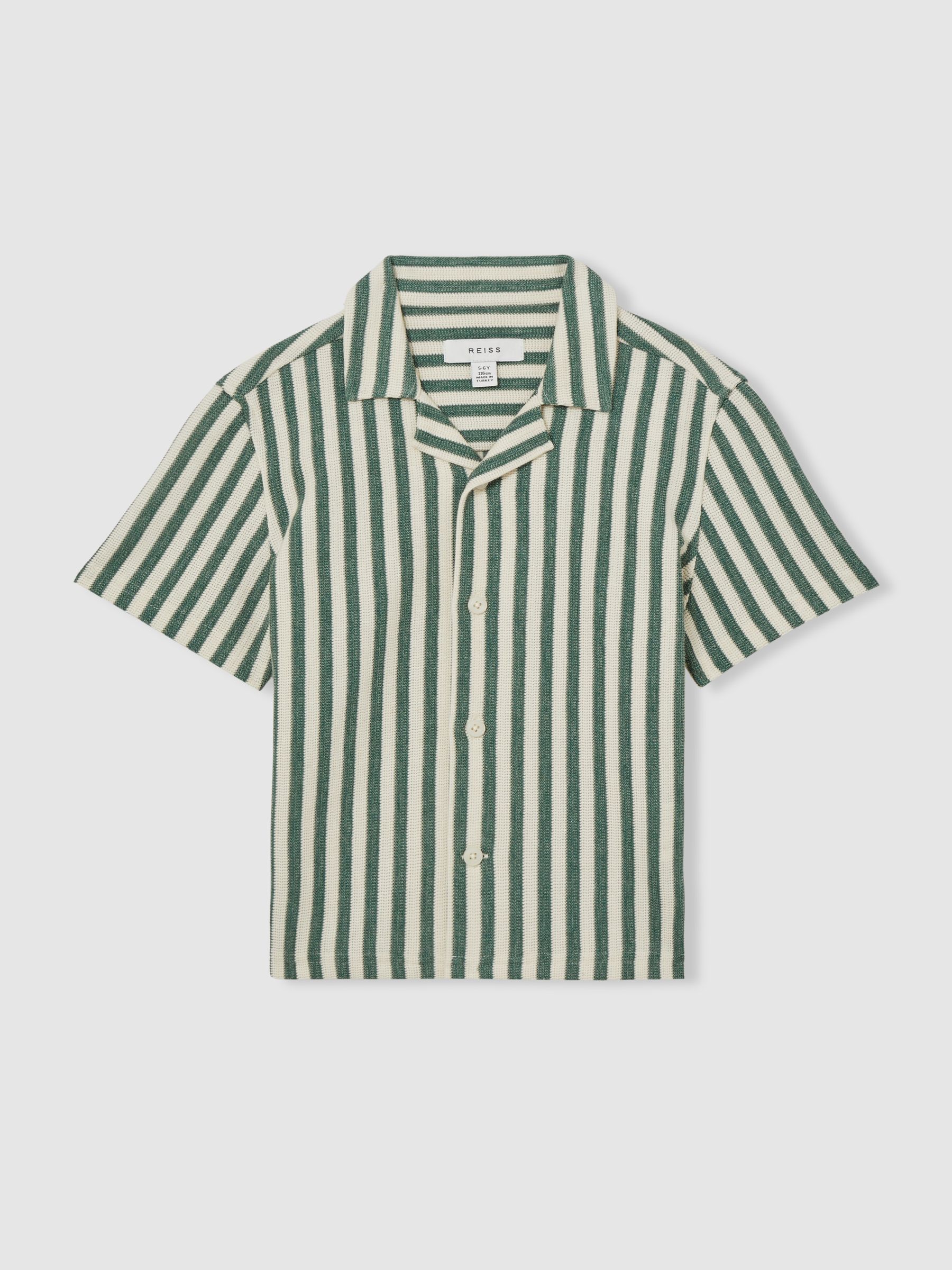 9-13 yrs Textured Stripe Cuban-Collar Shirt in Green/White