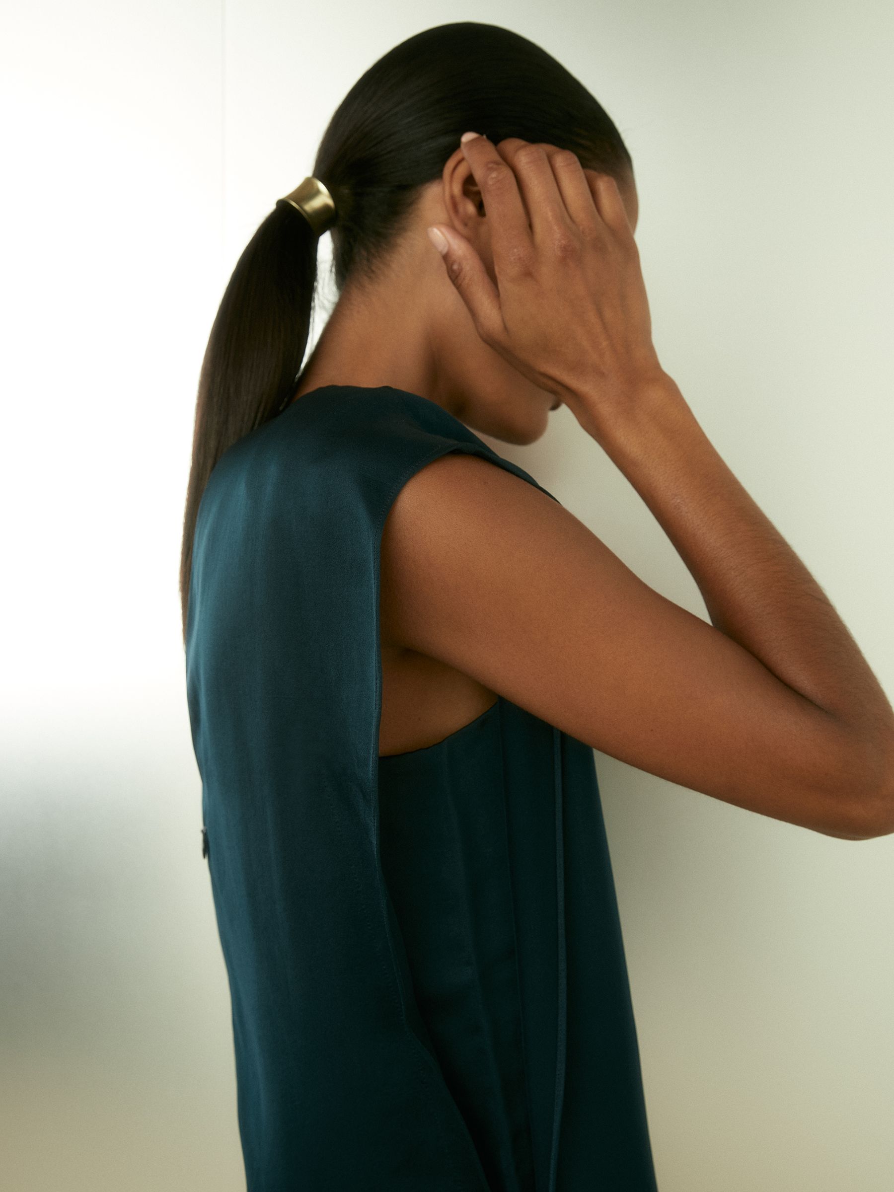 Satin Sleeveless Tunic Dress in Teal