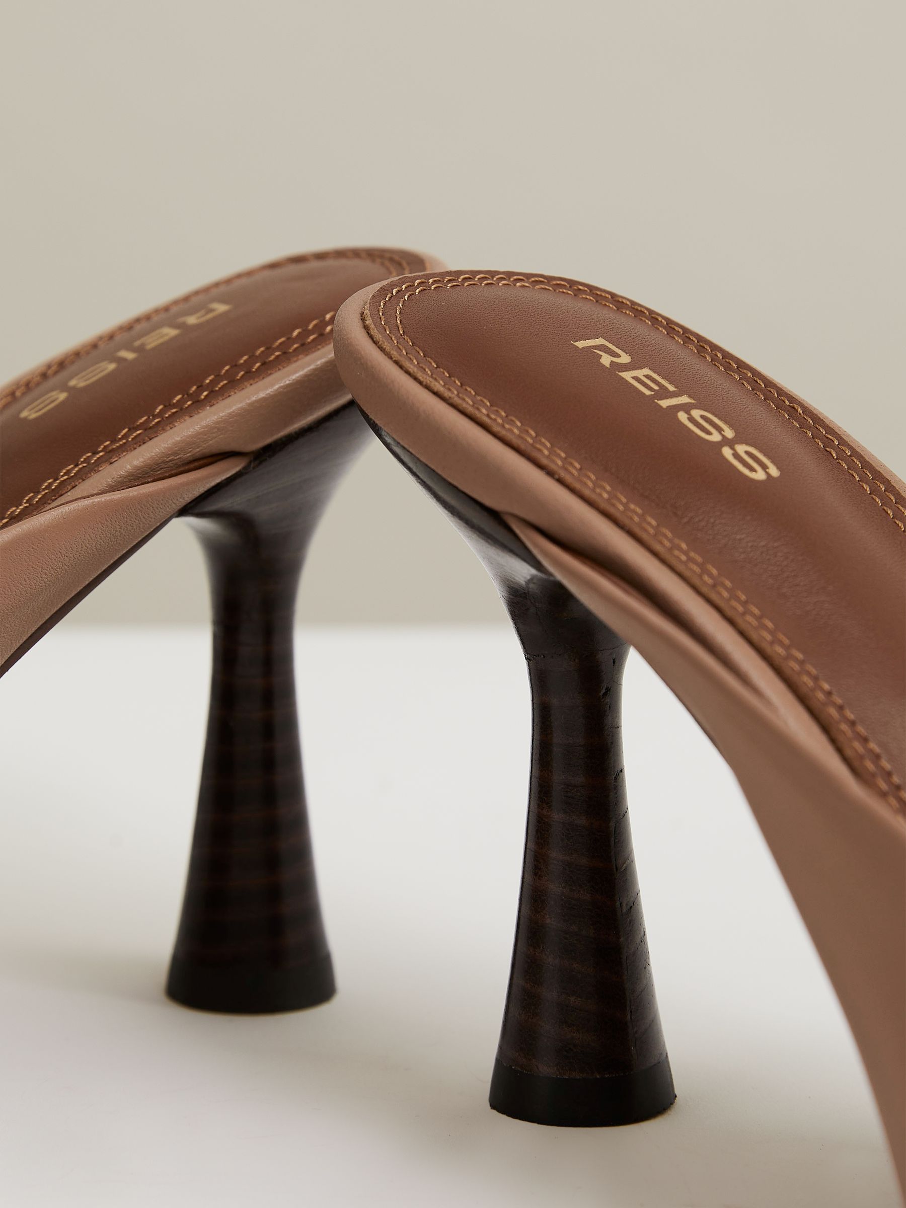 Leather Heeled Mules in Blush