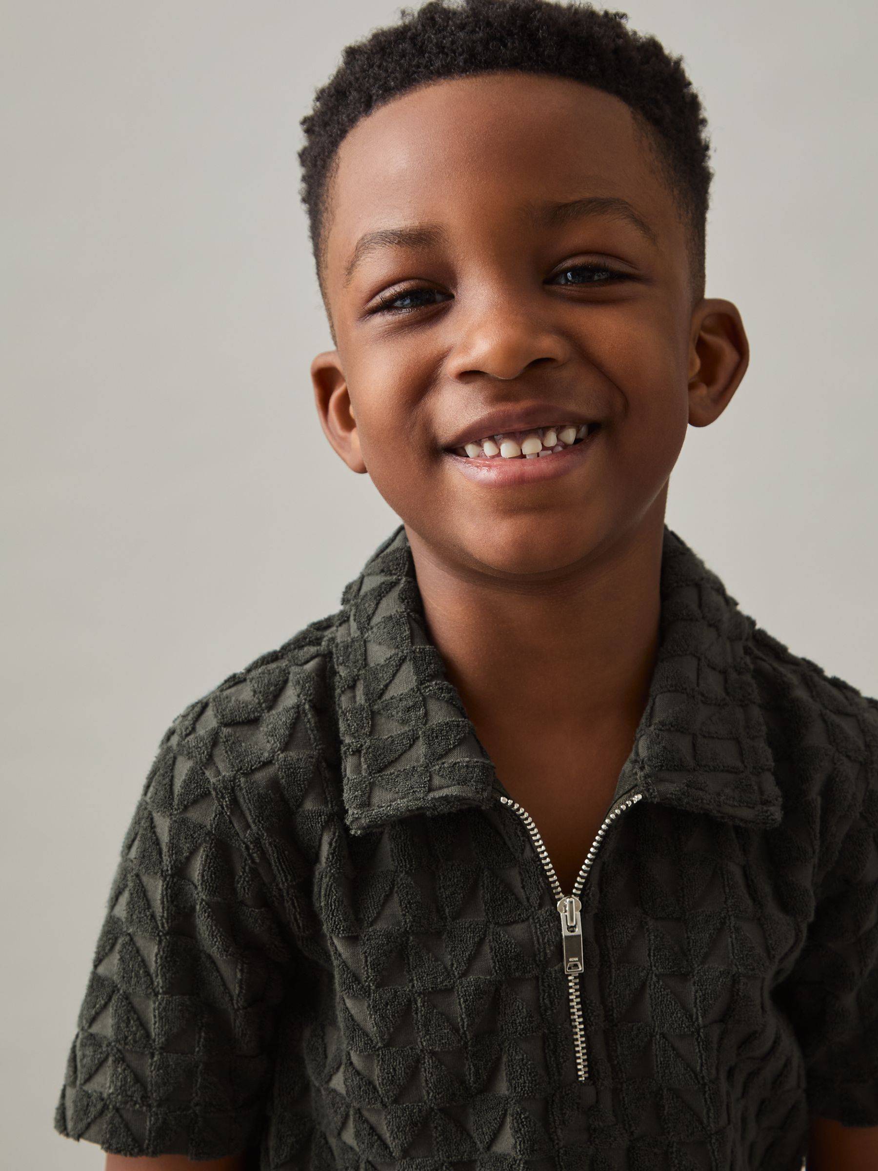 9-13 yrs Textured Towelling Polo Shirt in Dark Sage