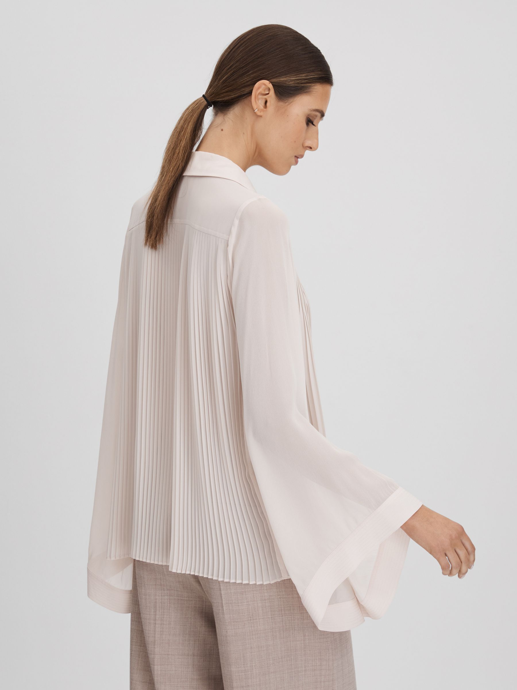 Pleated Flared Sleeve Blouse in Nude