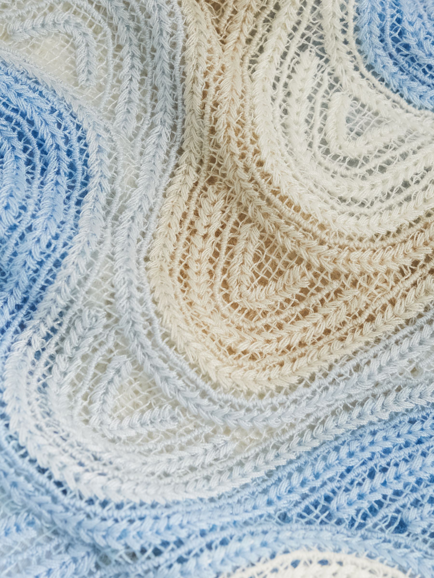 Wave Crochet Cuban Collar Shirt in Blue Multi