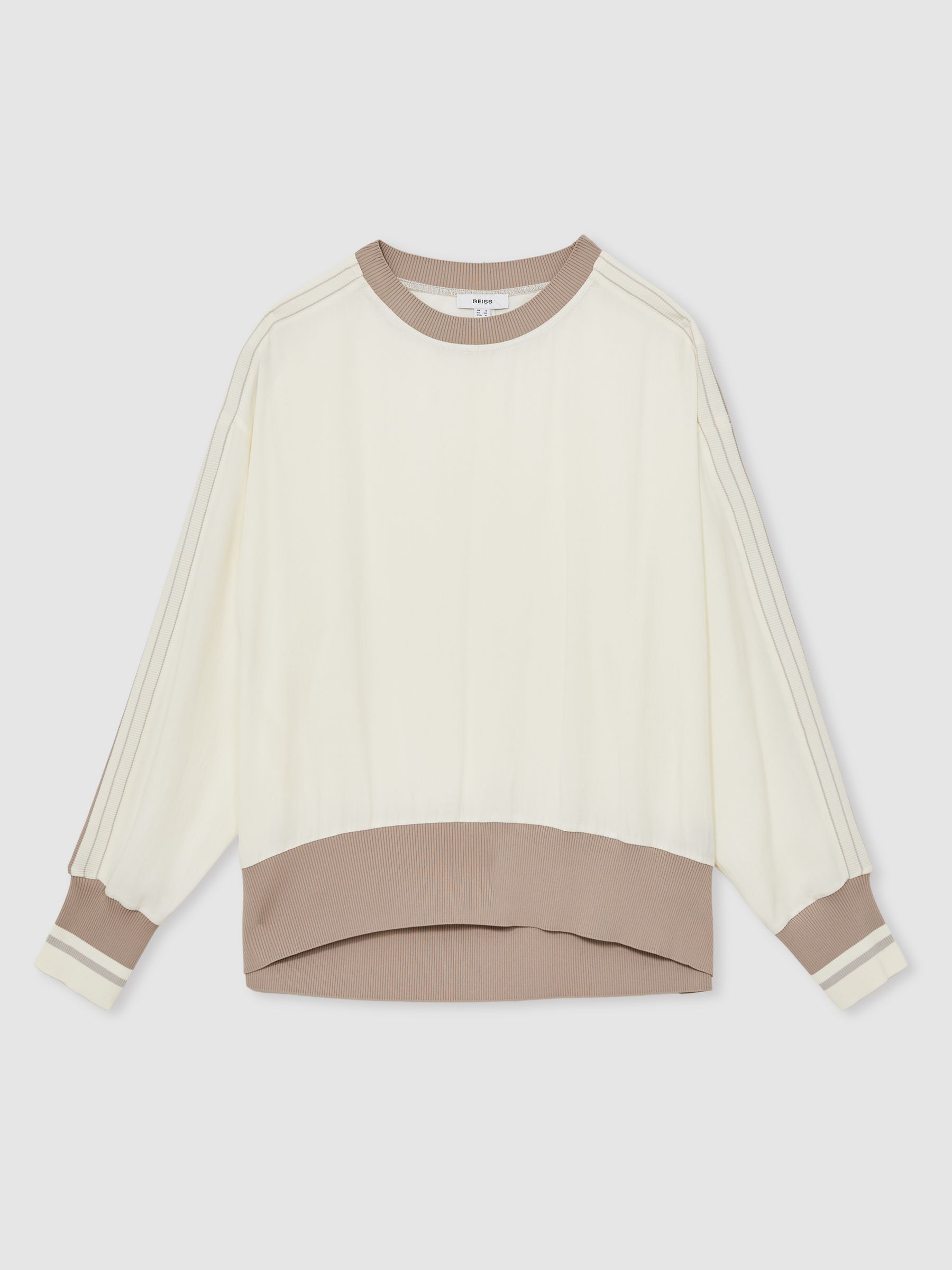 Lyocell Woven Contrast-Trim Top in Neutral