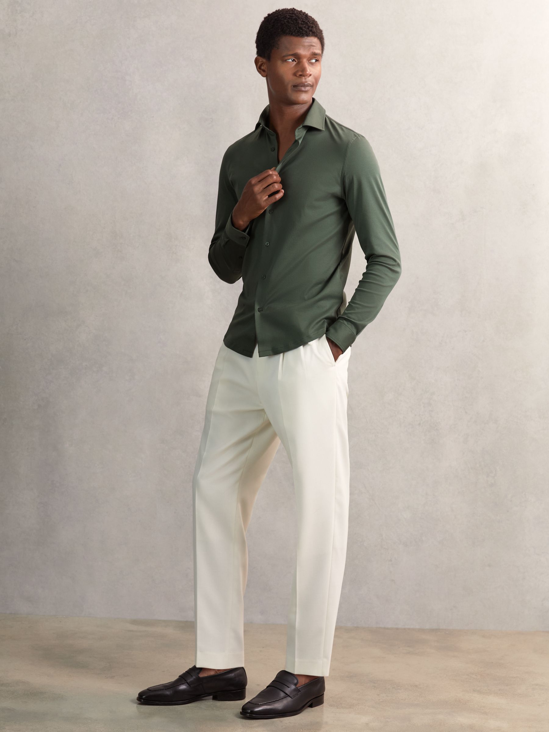 Air-Water Cotton Button-Through Shirt in Kale Green