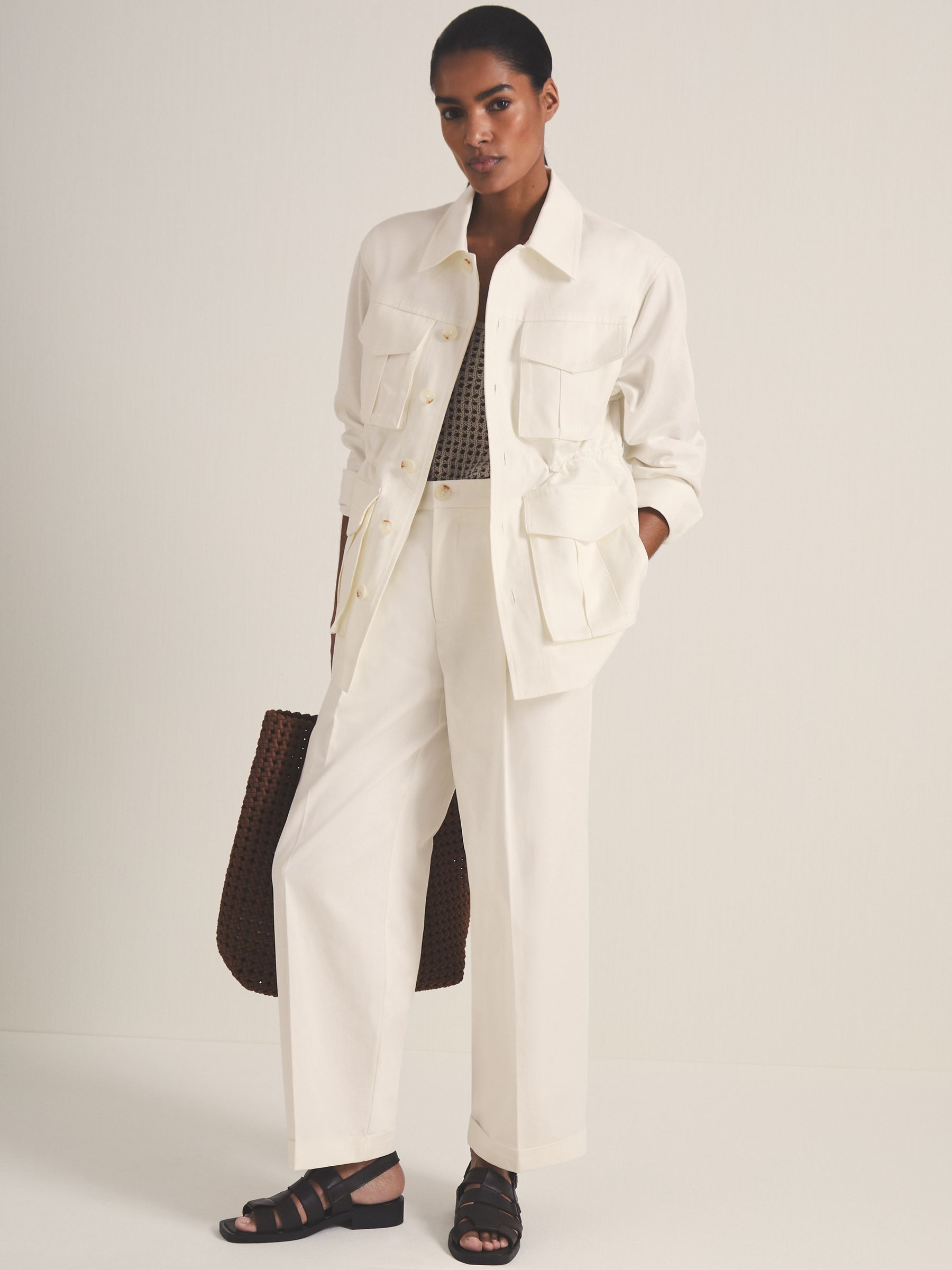 Reiss | Les 100 Ciels Wide Leg Trousers in White