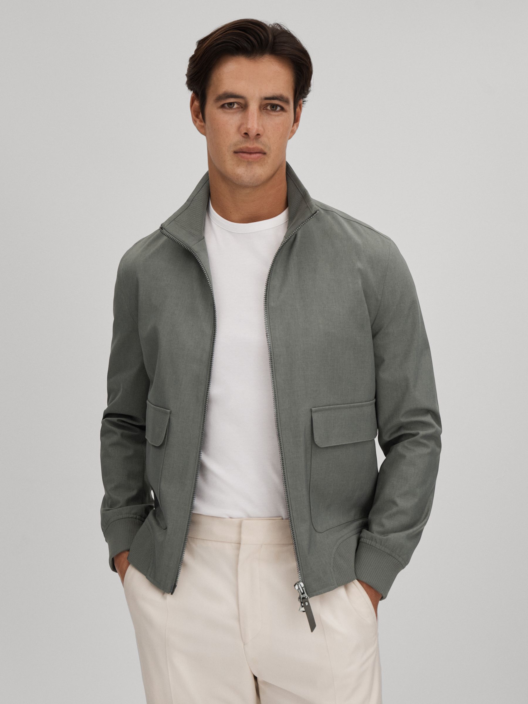 Funnel Neck Zip-Through Jacket in Green