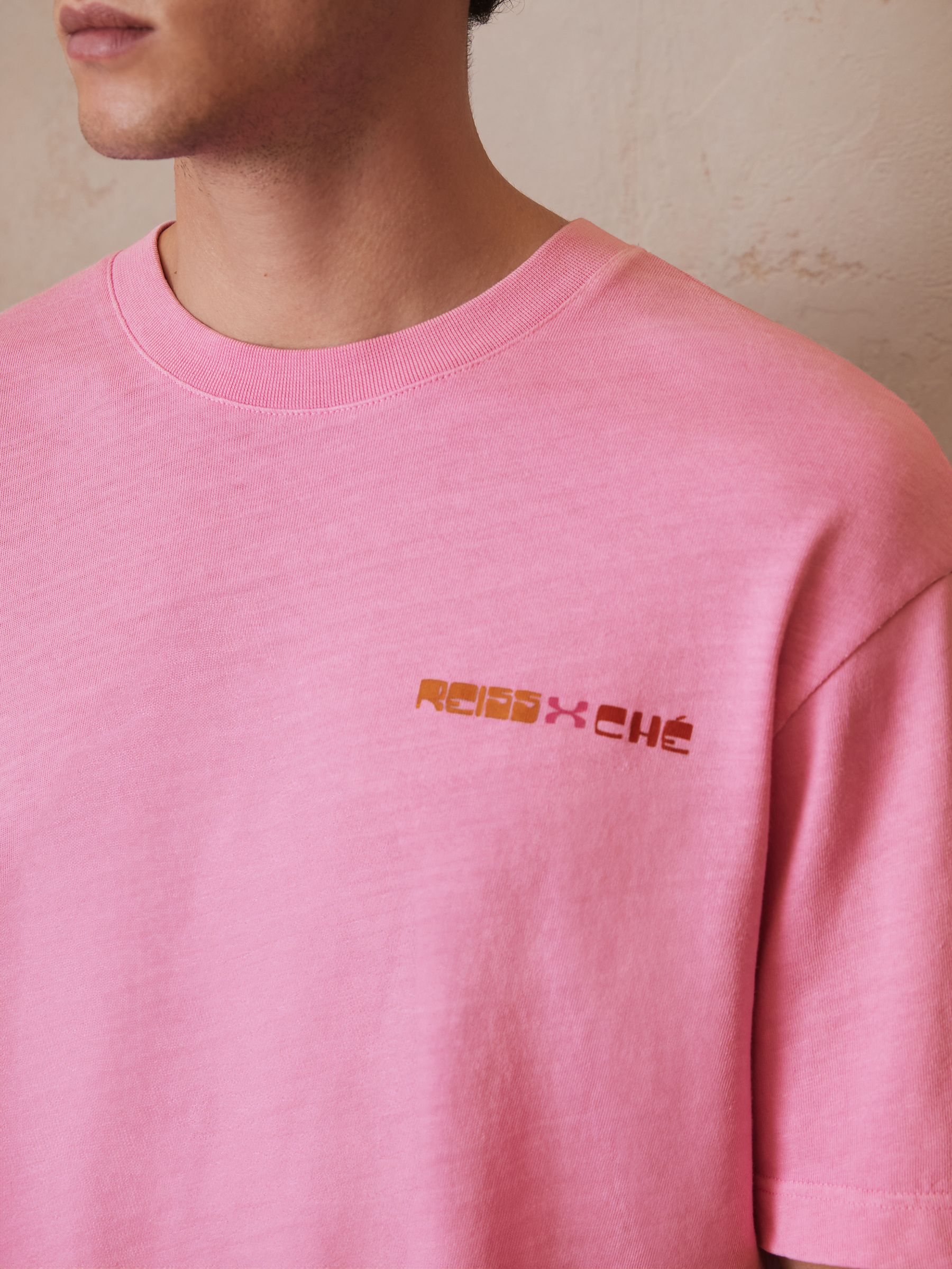 Reiss | Ché Cotton-Linen Sunset T-Shirt in Pink