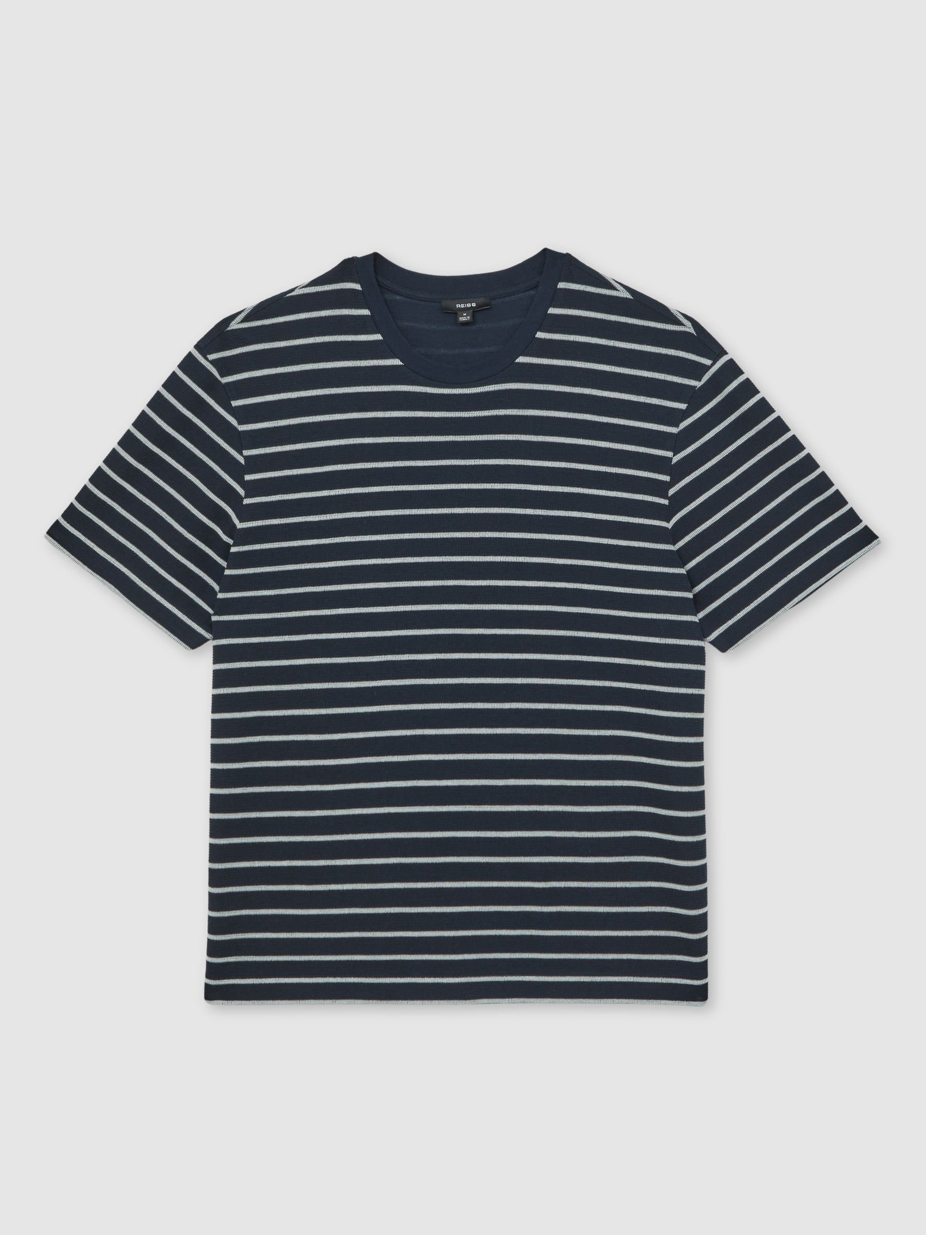 Cotton Textured Stripe T-Shirt in White/Navy