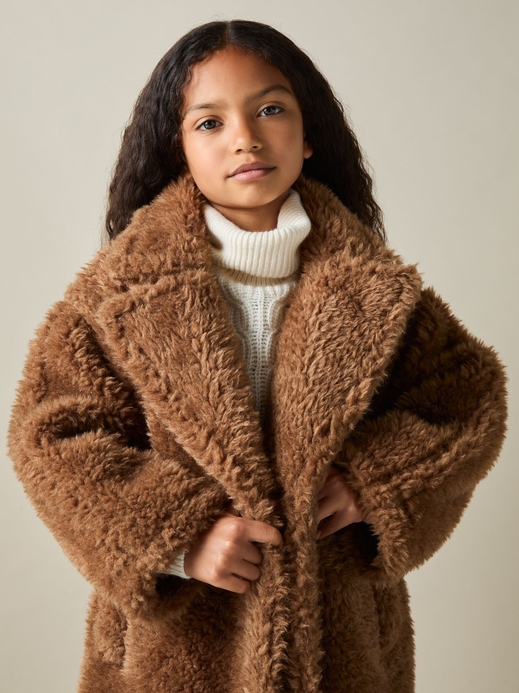 4-9 yrs Longline Teddy Coat with Wool in Brown