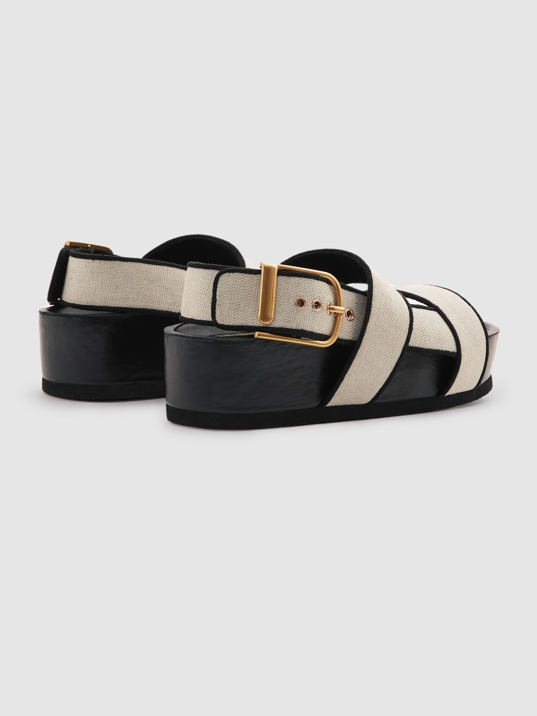 Strappy Chunky Canvas Sandals in Black