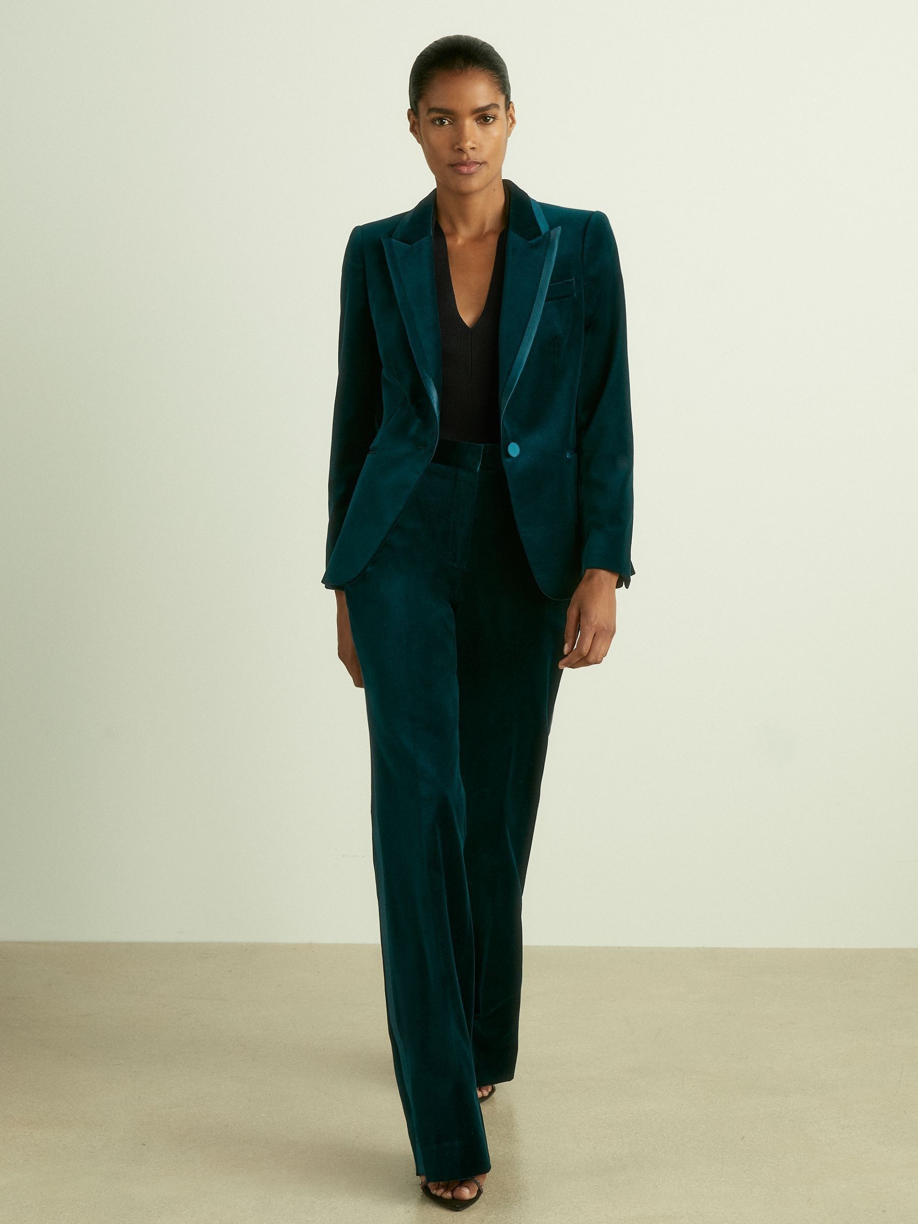 Velvet Flared Suit Trousers in Teal