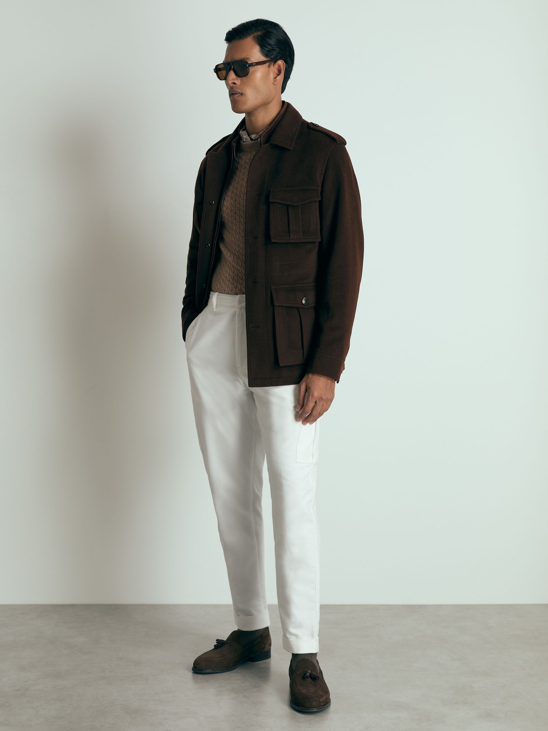 Atelier Felted-Cashmere Field Jacket in Chocolate Brown