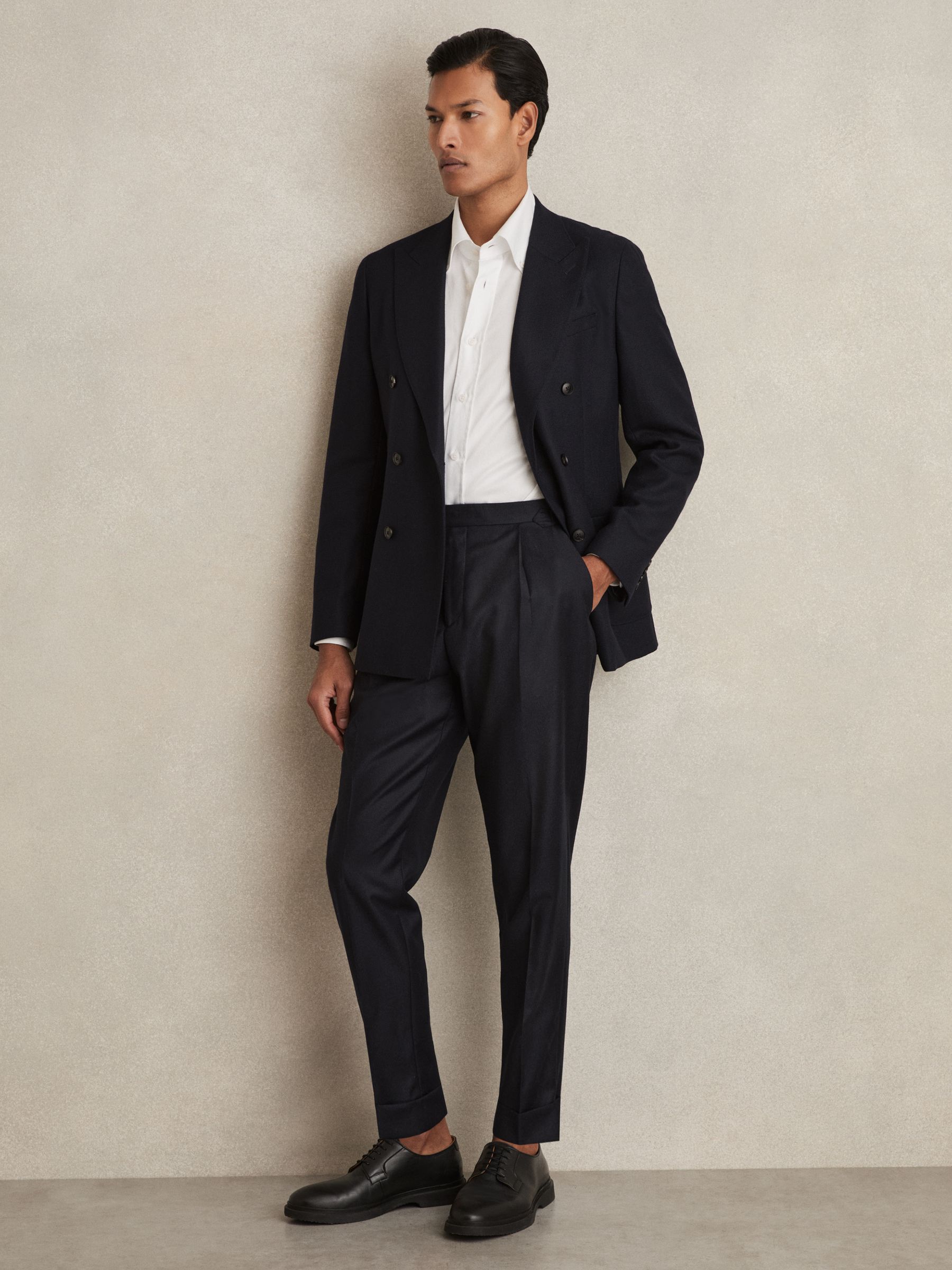 Stretch Cotton Tapered Trousers in Navy