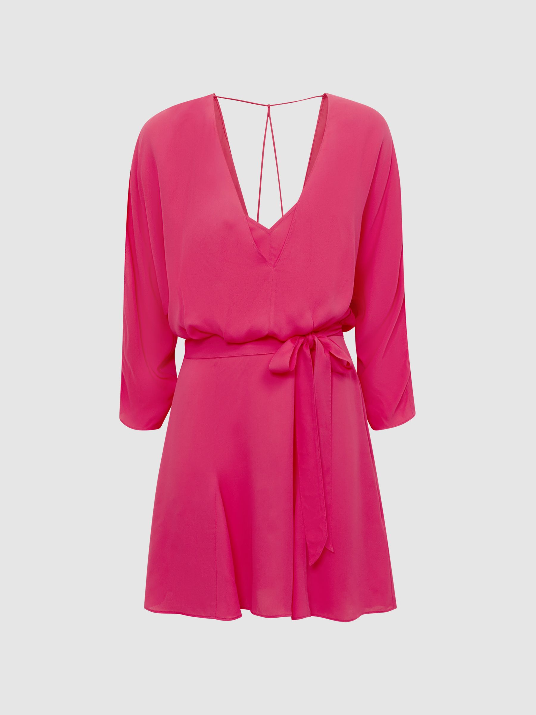 Open Back Split Sleeve Mini Dress in Bright Pink