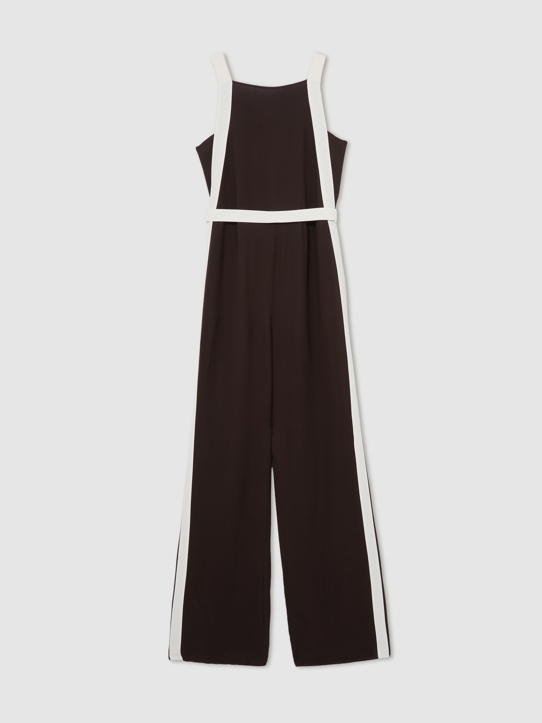 Colourblock Wide Leg Belted Jumpsuit in Chocolate/Cream