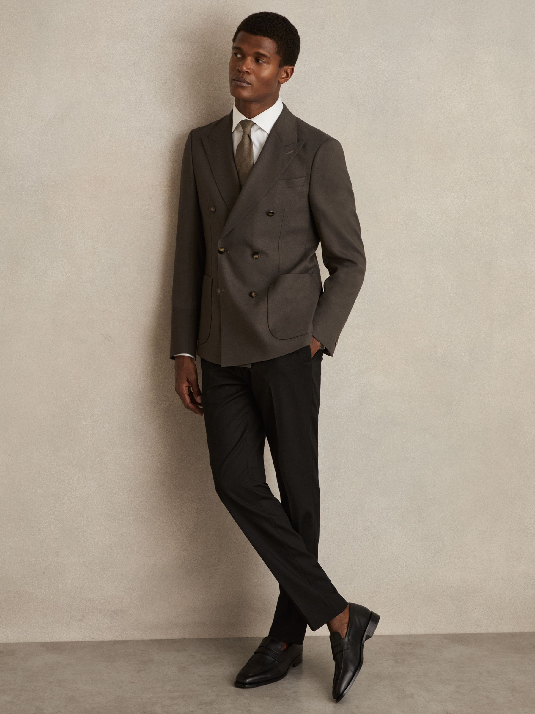 Slim Fit Double Breasted Suit Blazer in Dark Green