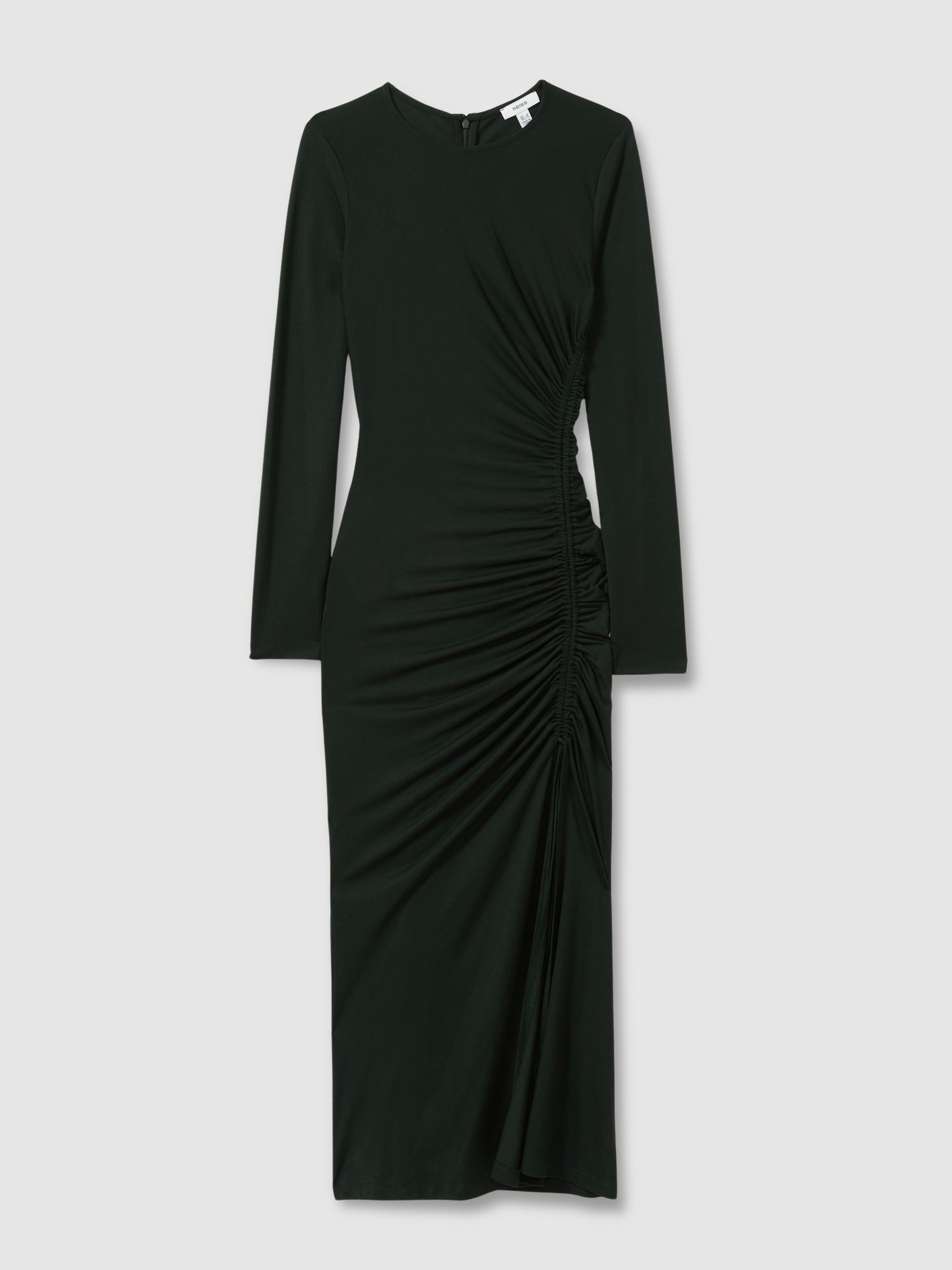 Jersey Ruched Midi Dress in Dark Green