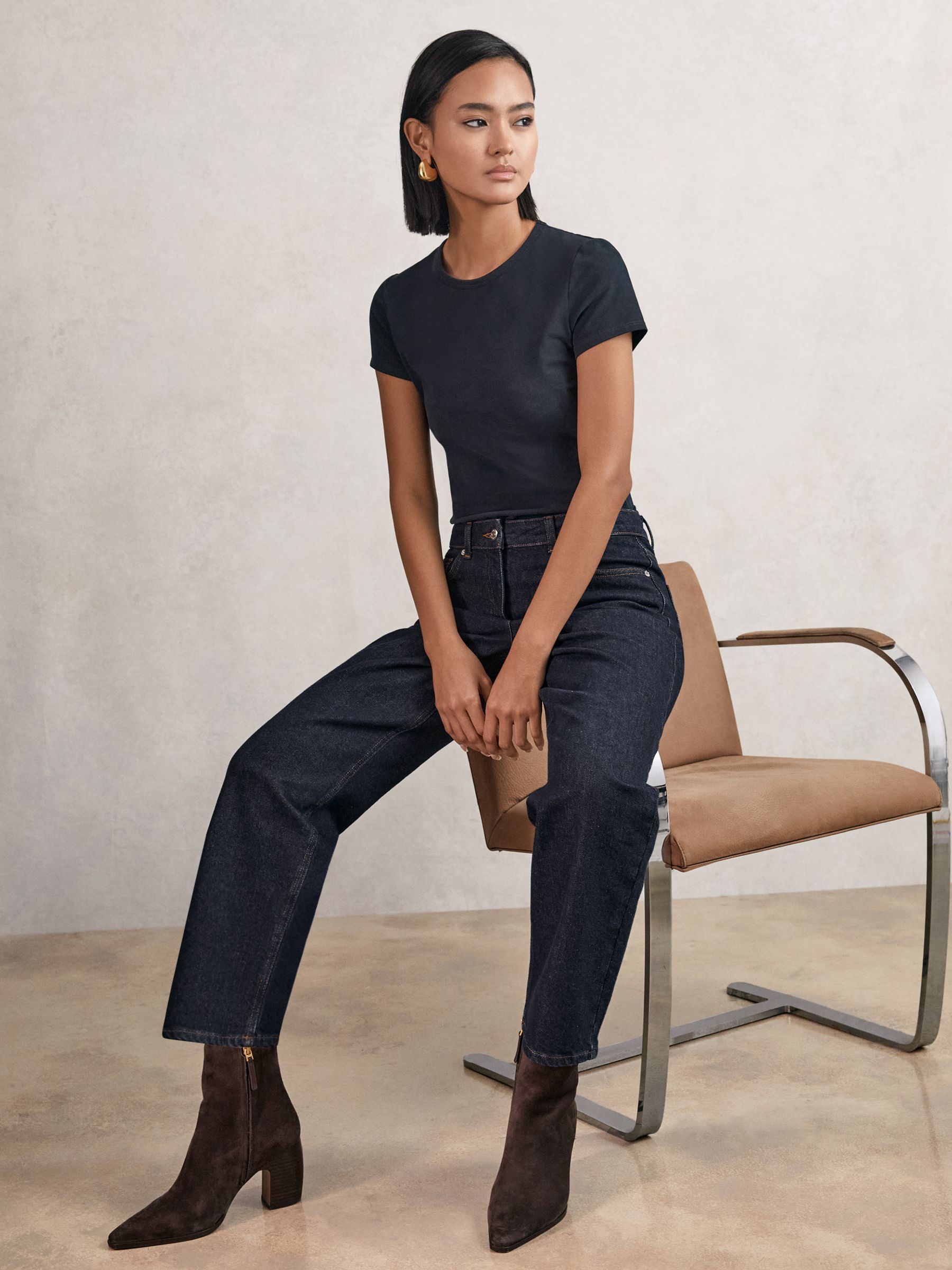 Petite Mid-Rise Straight-Leg Jeans in Dark Blue