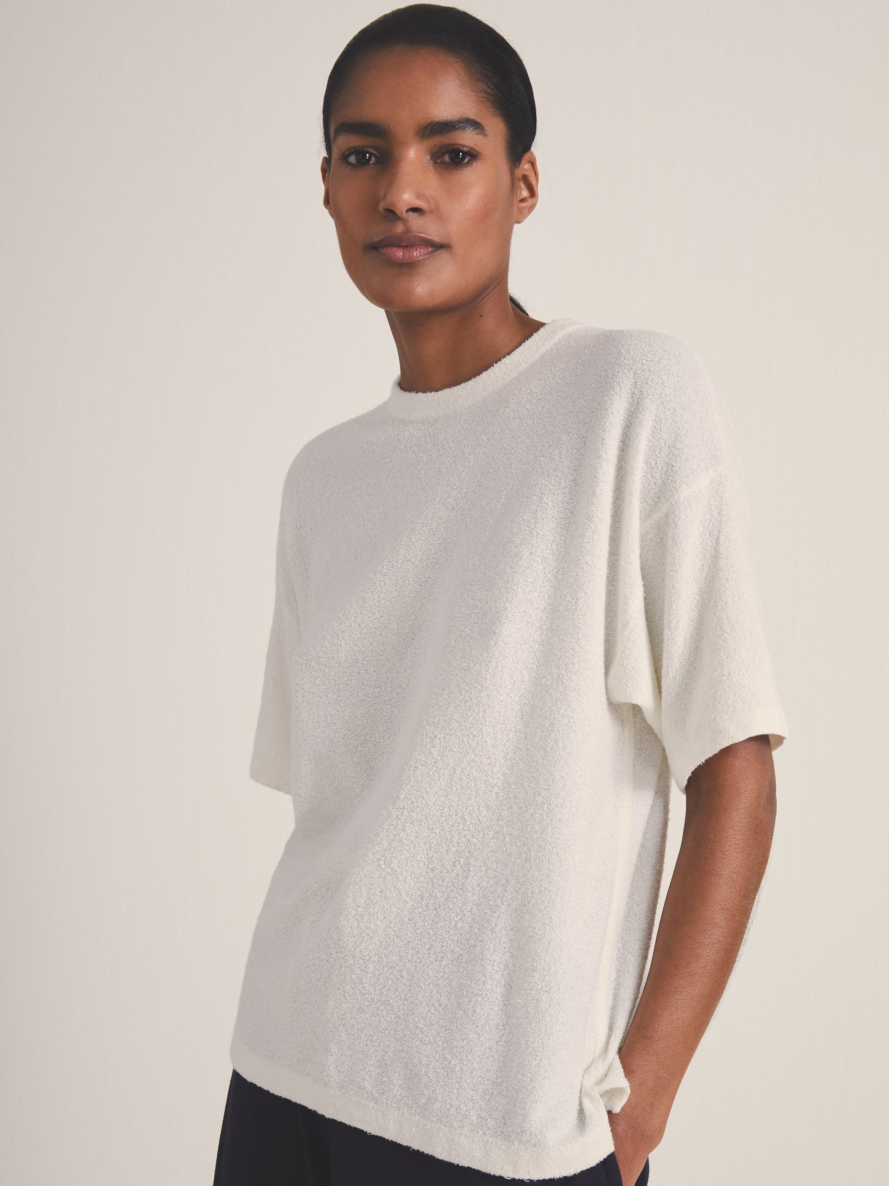 Reiss | Les 100 Ciels Bouclé T-Shirt in Ivory