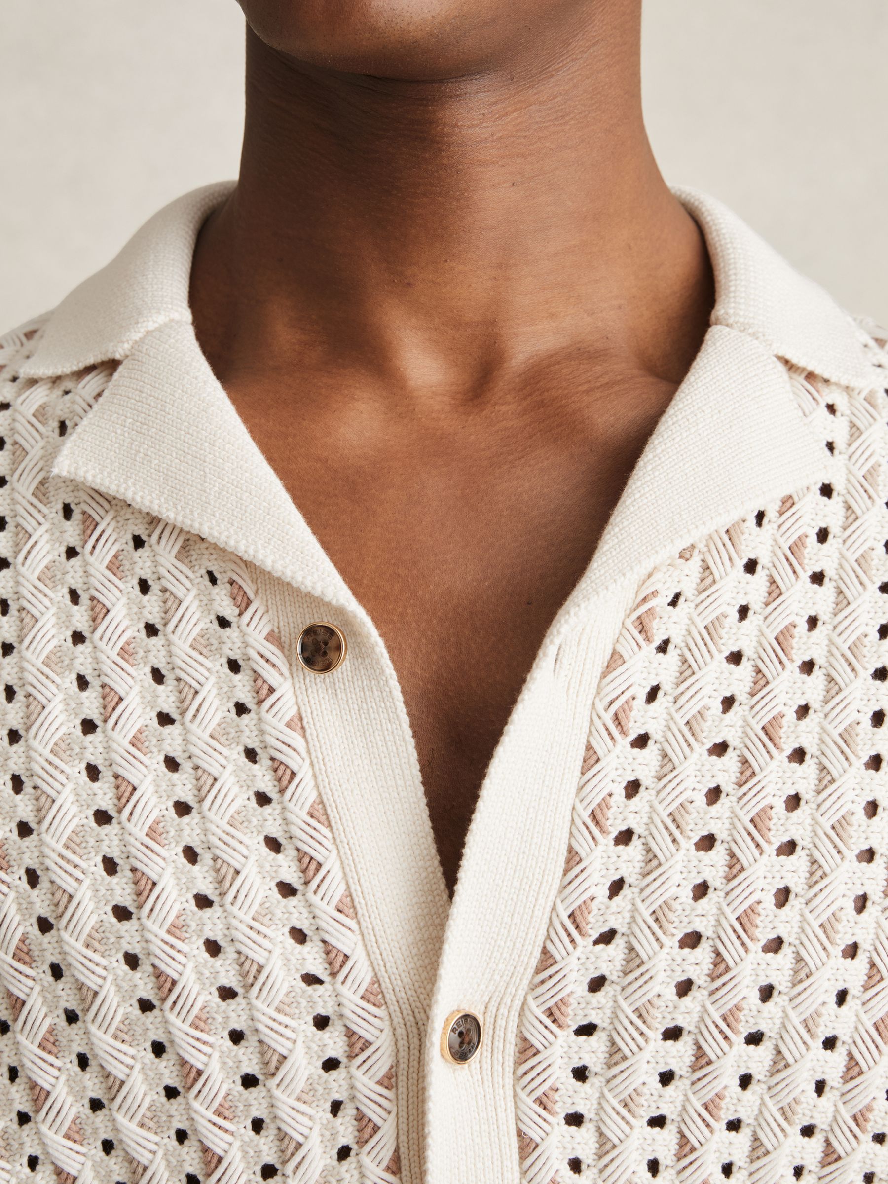 Textured-Knit Cuban-Collar Shirt in Natural