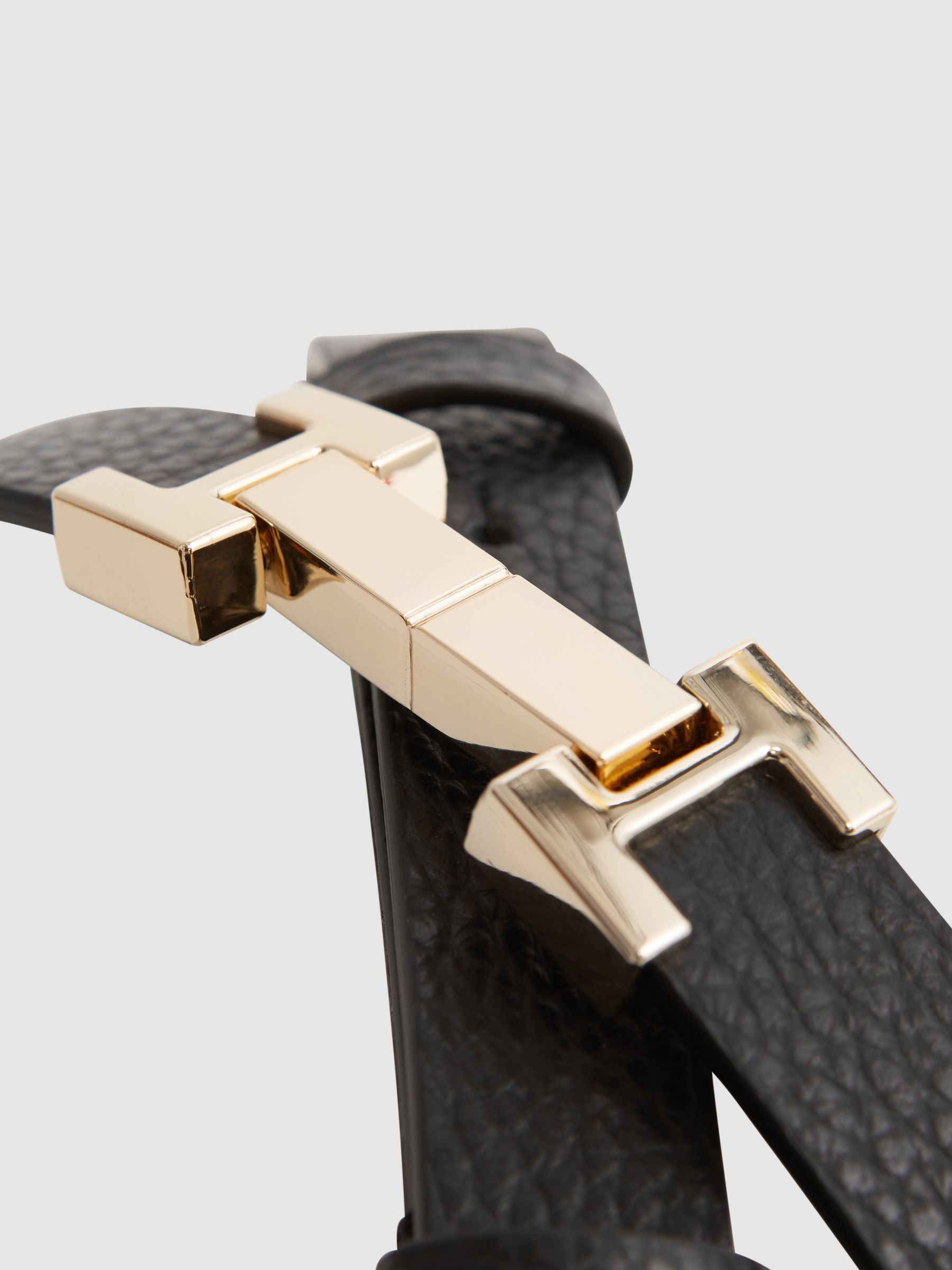 Leather Square Hinge Belt in Black