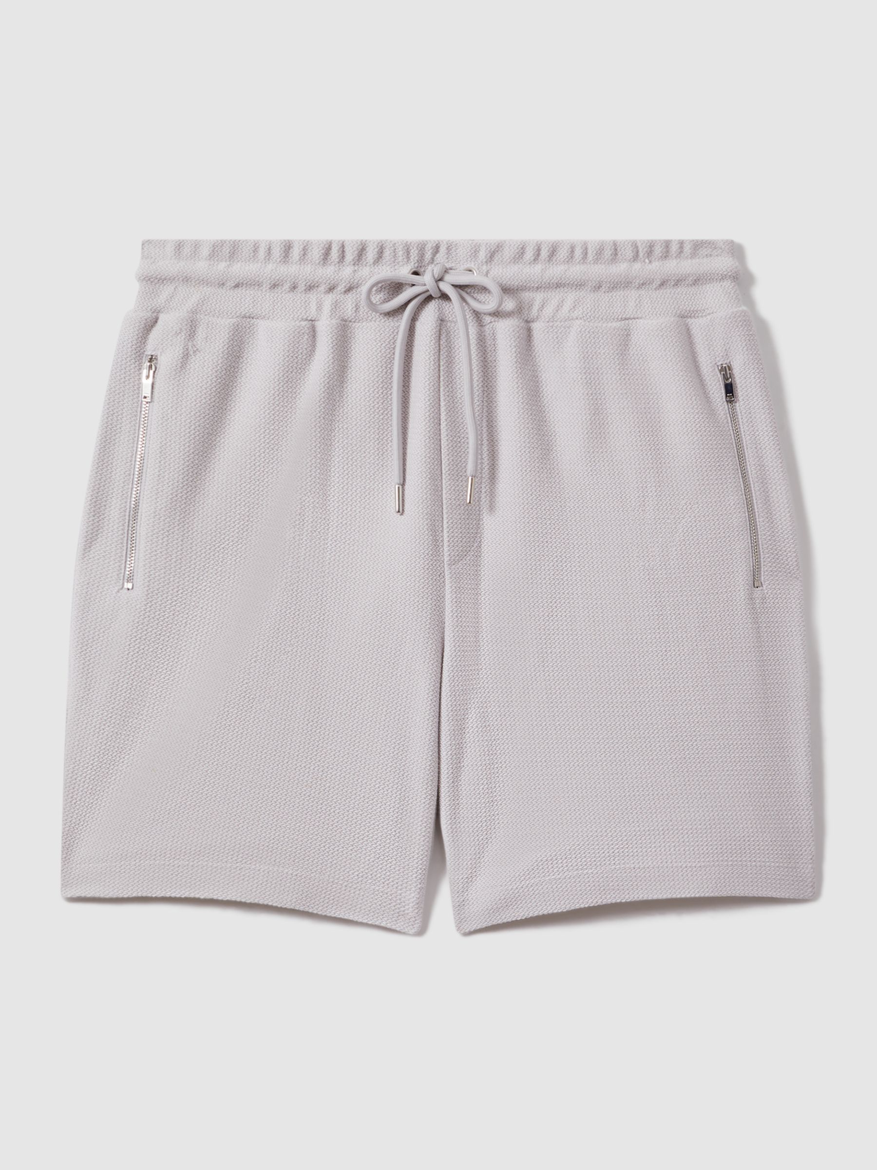 Textured Cotton Drawstring Shorts in Silver