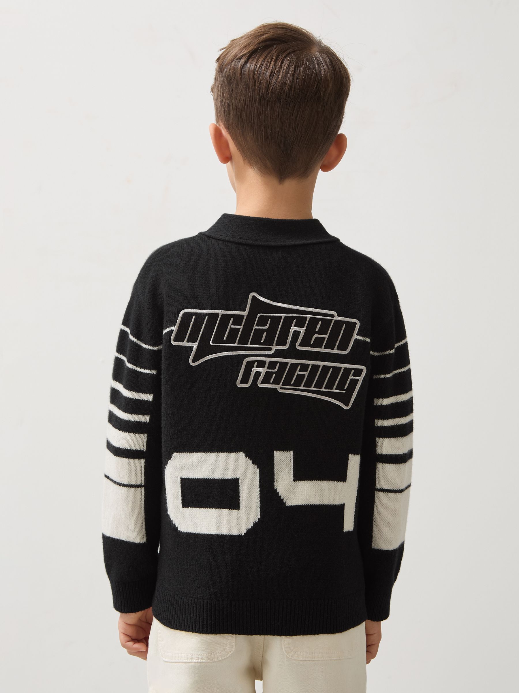 3-9 yrs Unisex Fit McLaren F1 Team Varsity Wool-Cashmere Cardigan in Black