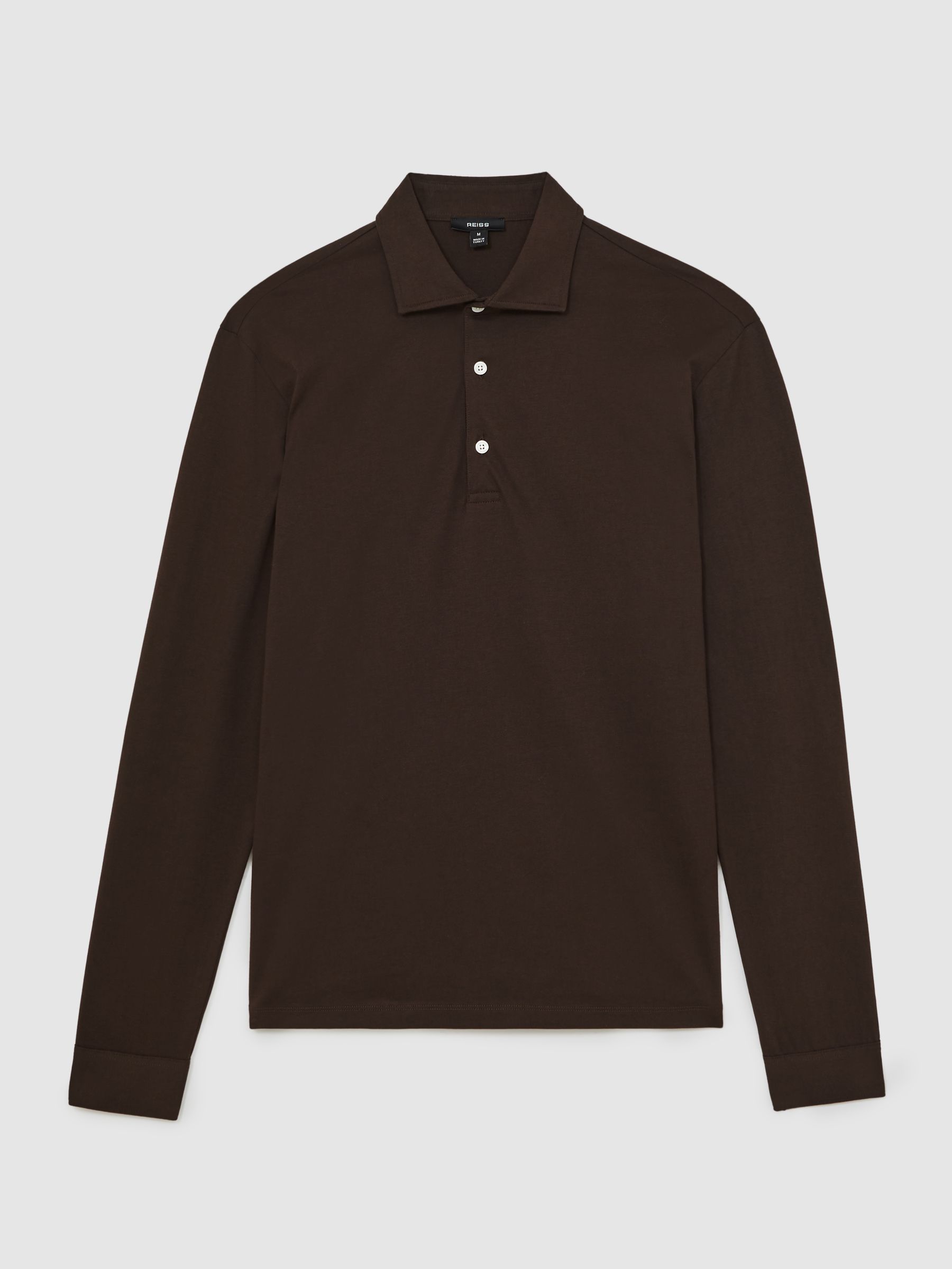 Cotton-Jersey Long Sleeve Polo Shirt in Brown